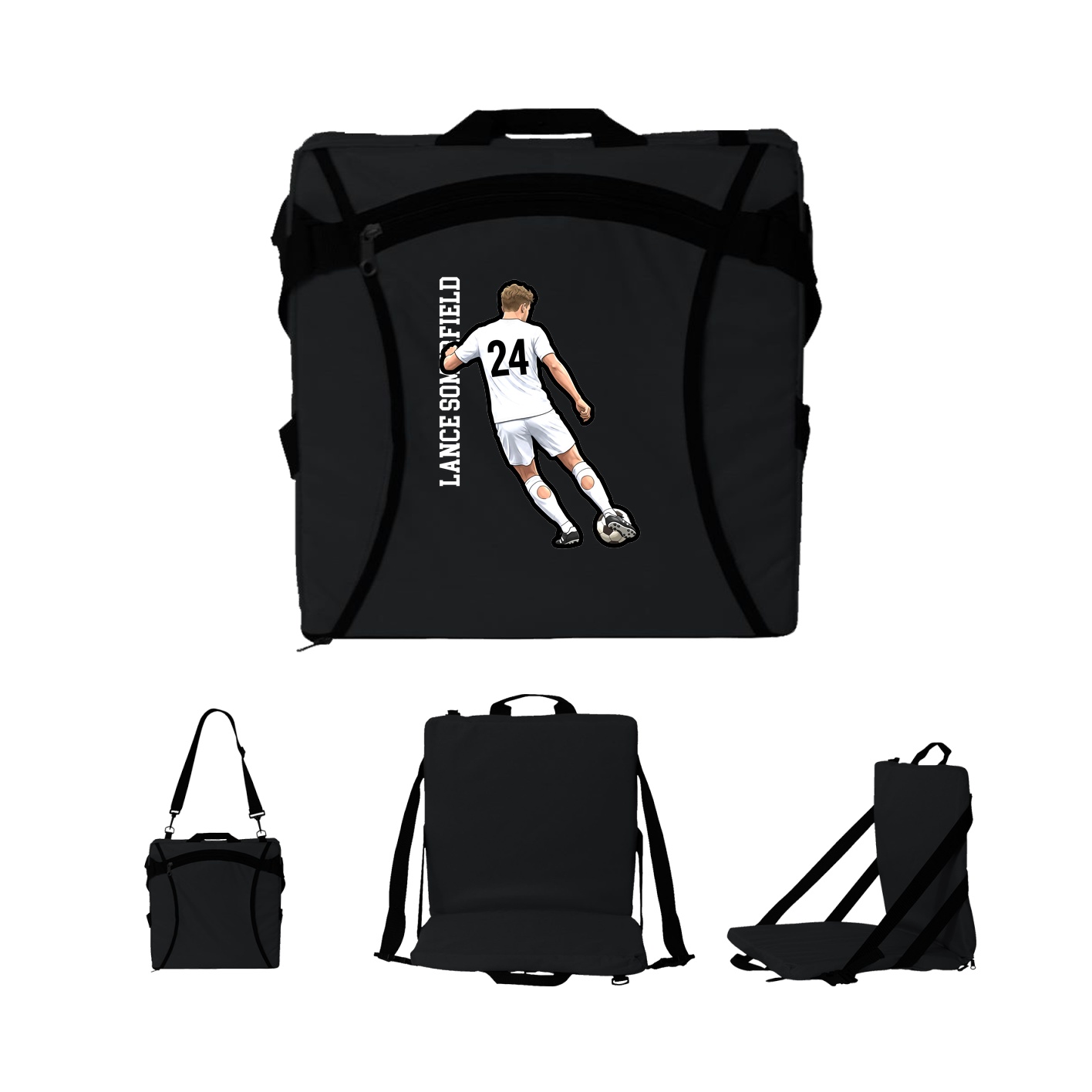 Folding Stadium Seat — Name Vertical in Black