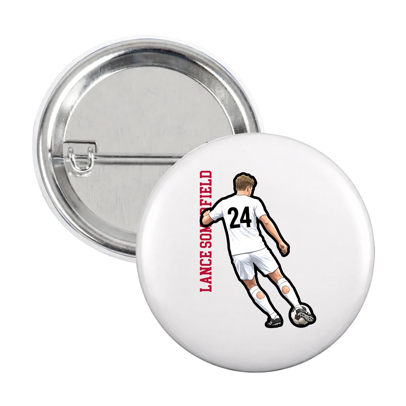 Game Day Button — Name Vertical in White