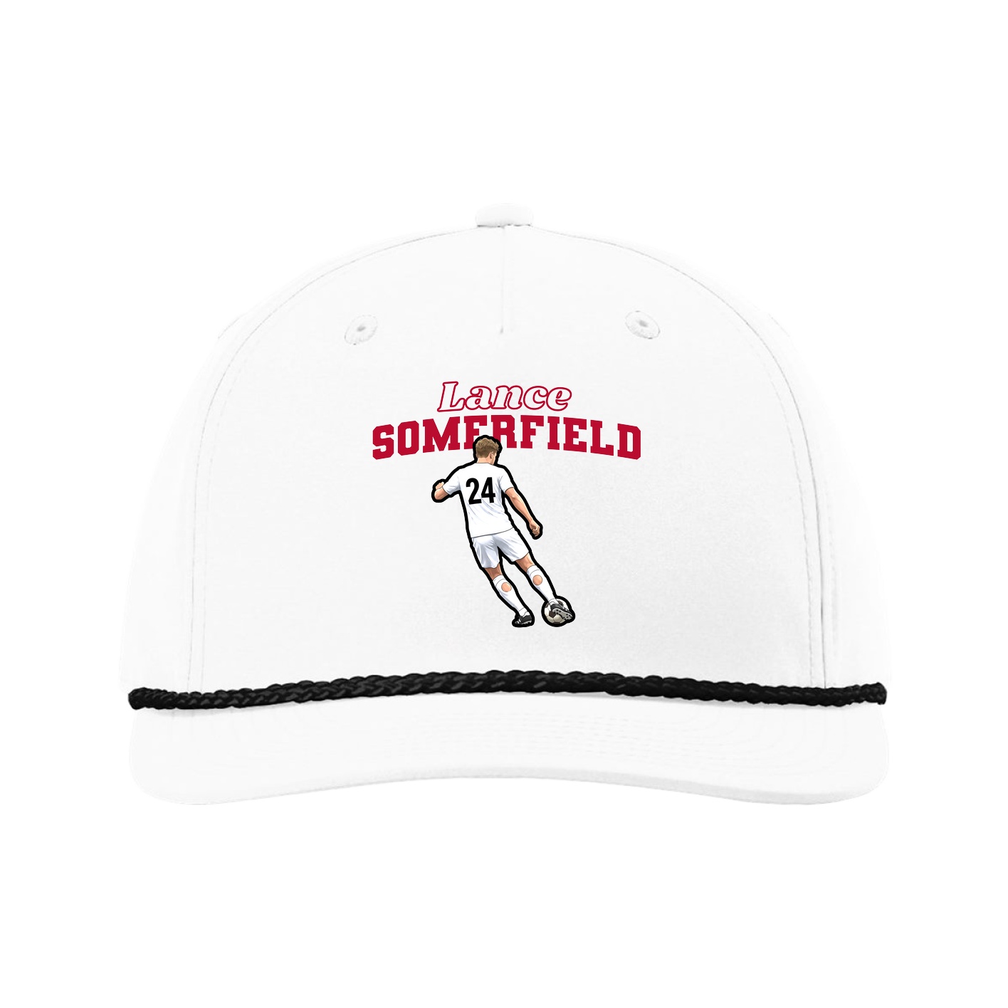 Five-Panel Classic Rope Cap — Name Arch in White