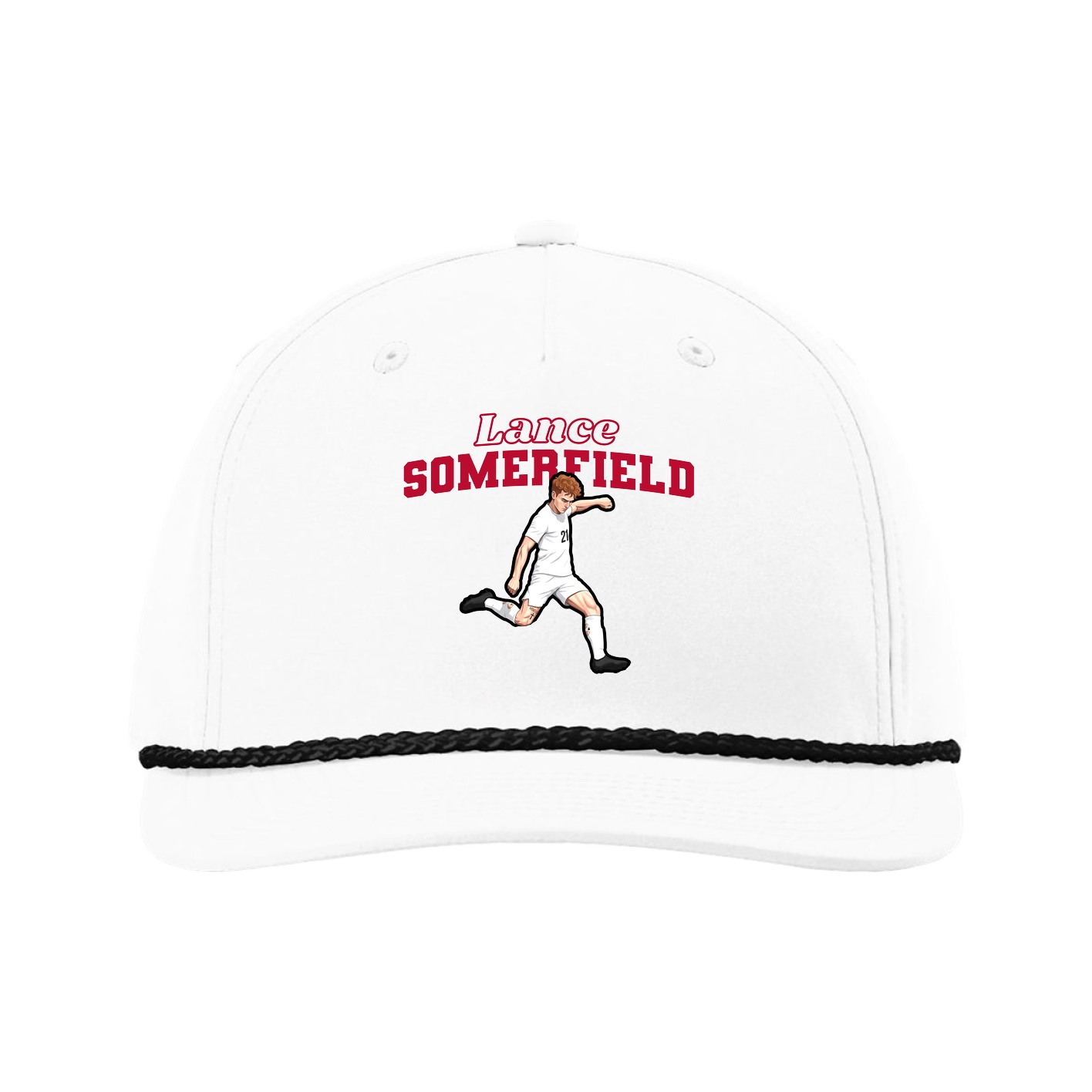 Five-Panel Classic Rope Cap — Name Arch in White