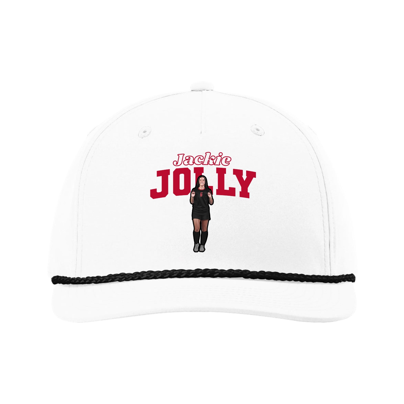Five-Panel Classic Rope Cap — Name Arch in White