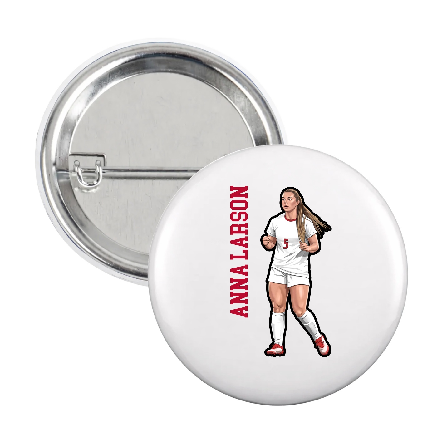 Game Day Button — Name Vertical in White