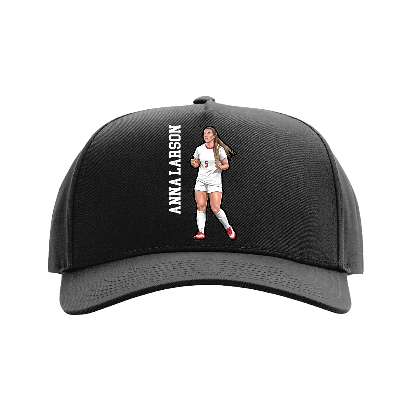 Full Fabric Five-Panel Champ Cap — Name Vertical in Black