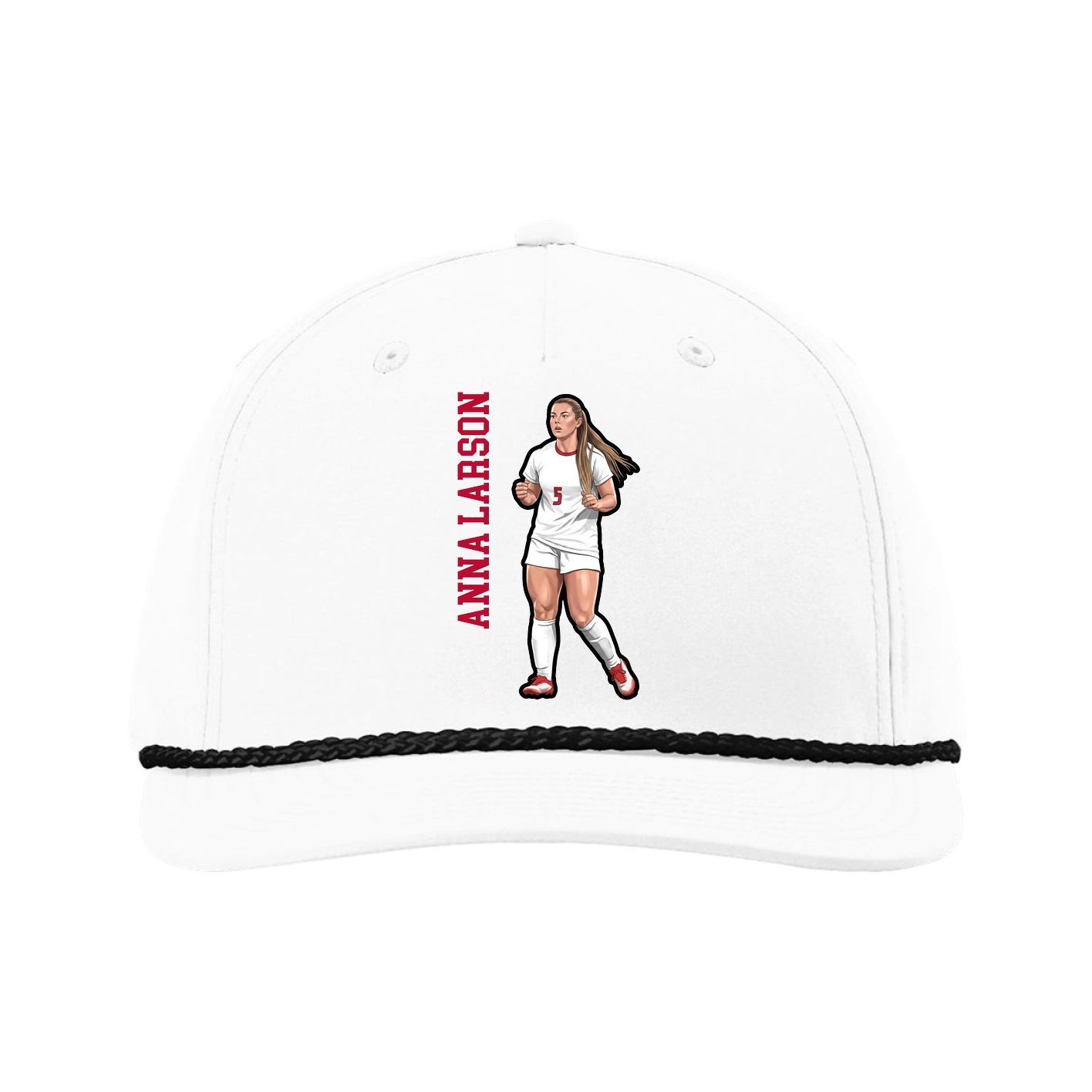Five-Panel Classic Rope Cap — Name Vertical in White
