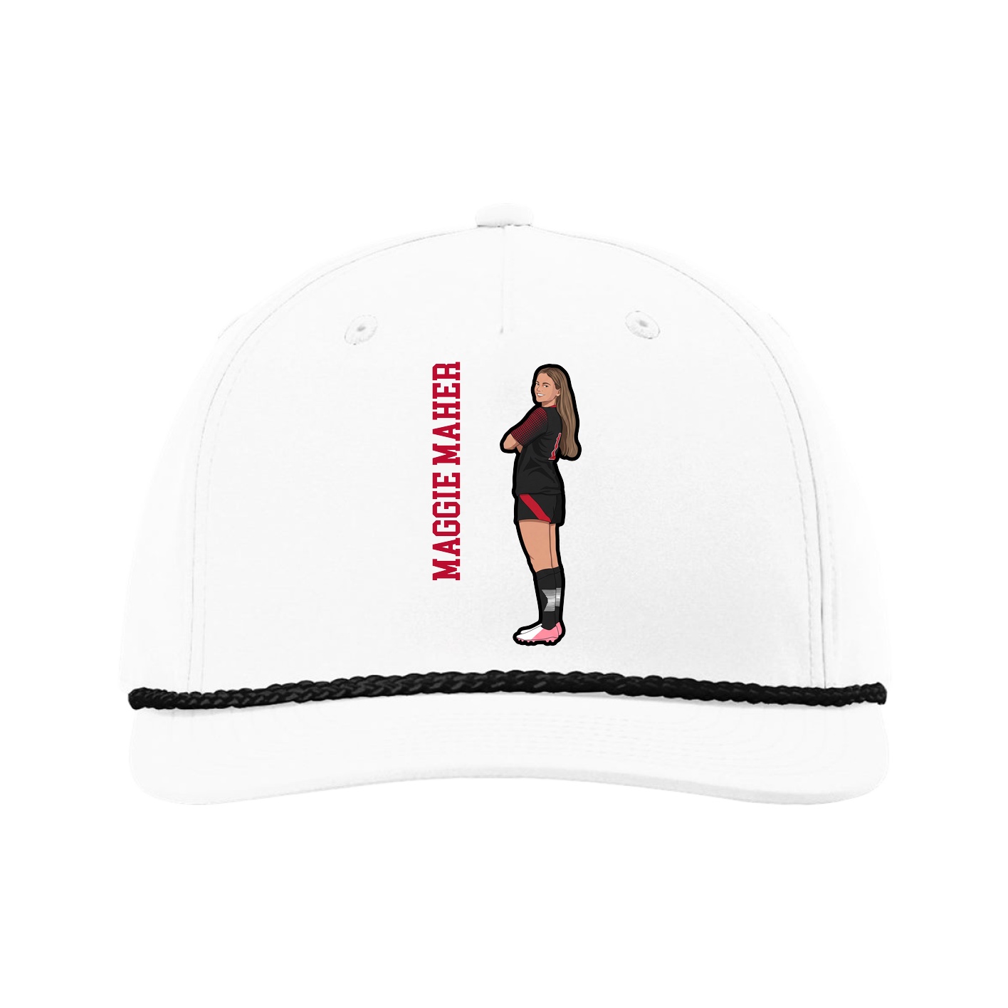 Five-Panel Classic Rope Cap — Name Vertical in White