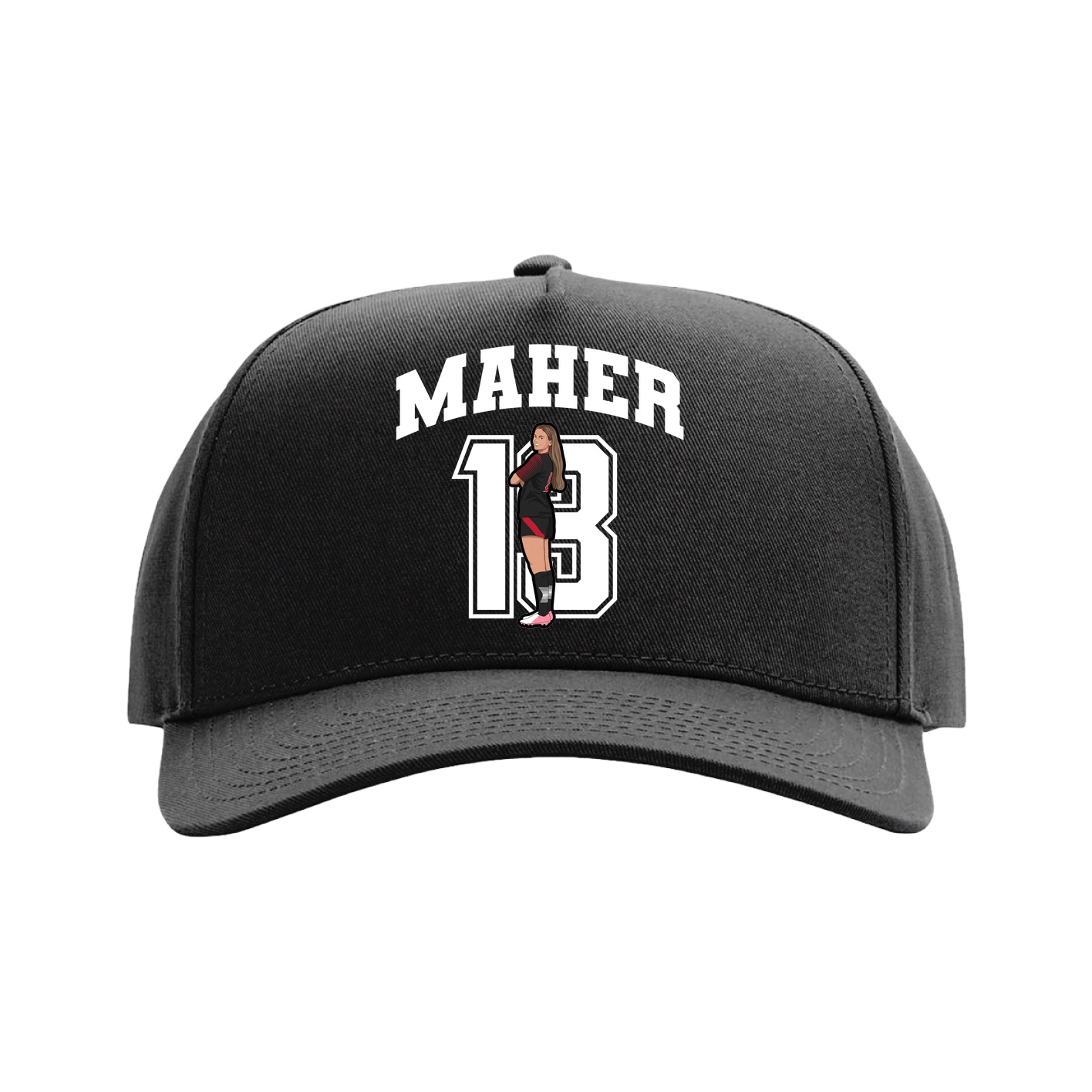 Full Fabric Five-Panel Champ Cap — Number in Black