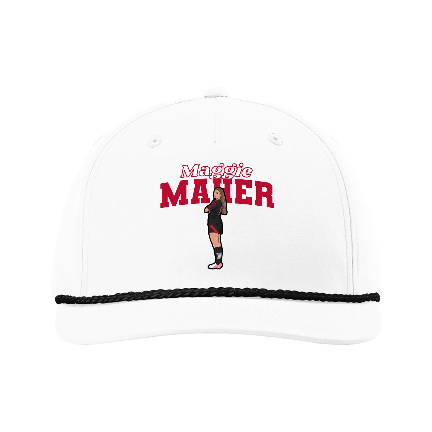 Five-Panel Classic Rope Cap — Name Arch in White