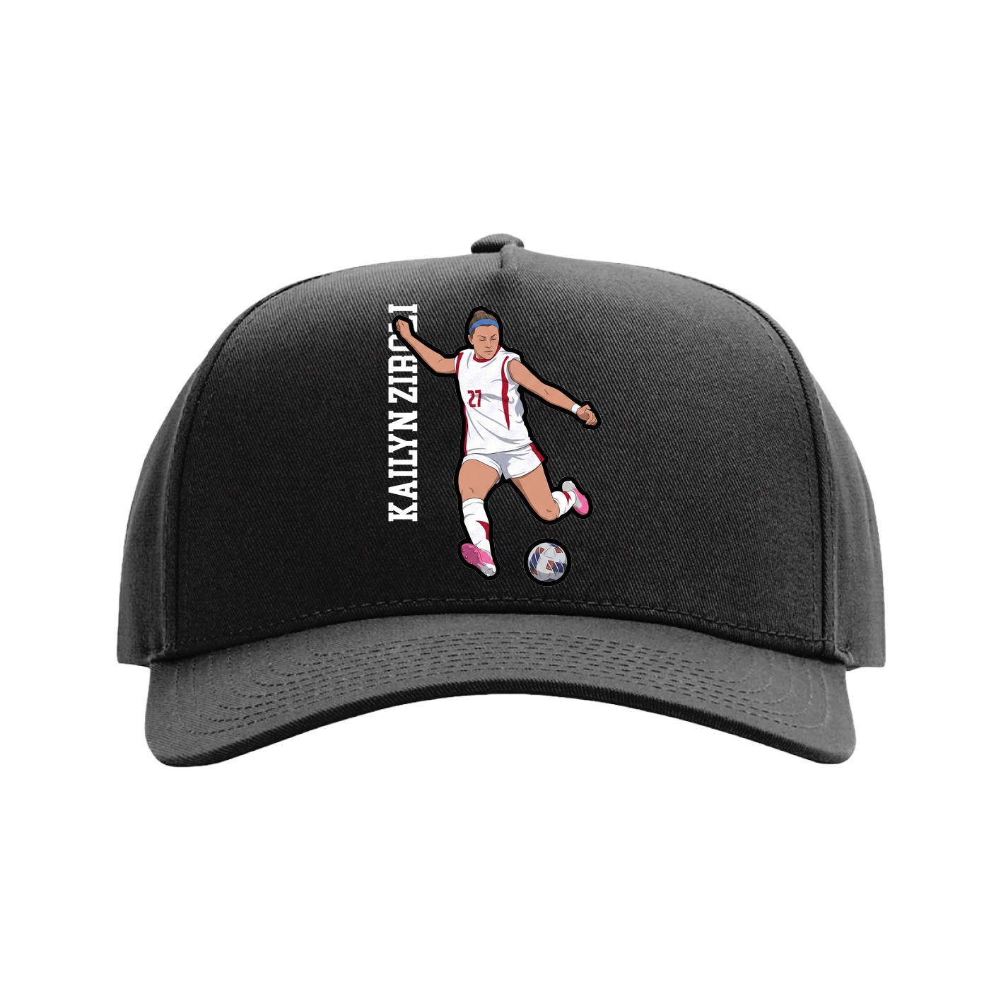 Full Fabric Five-Panel Champ Cap — Name Vertical in Black