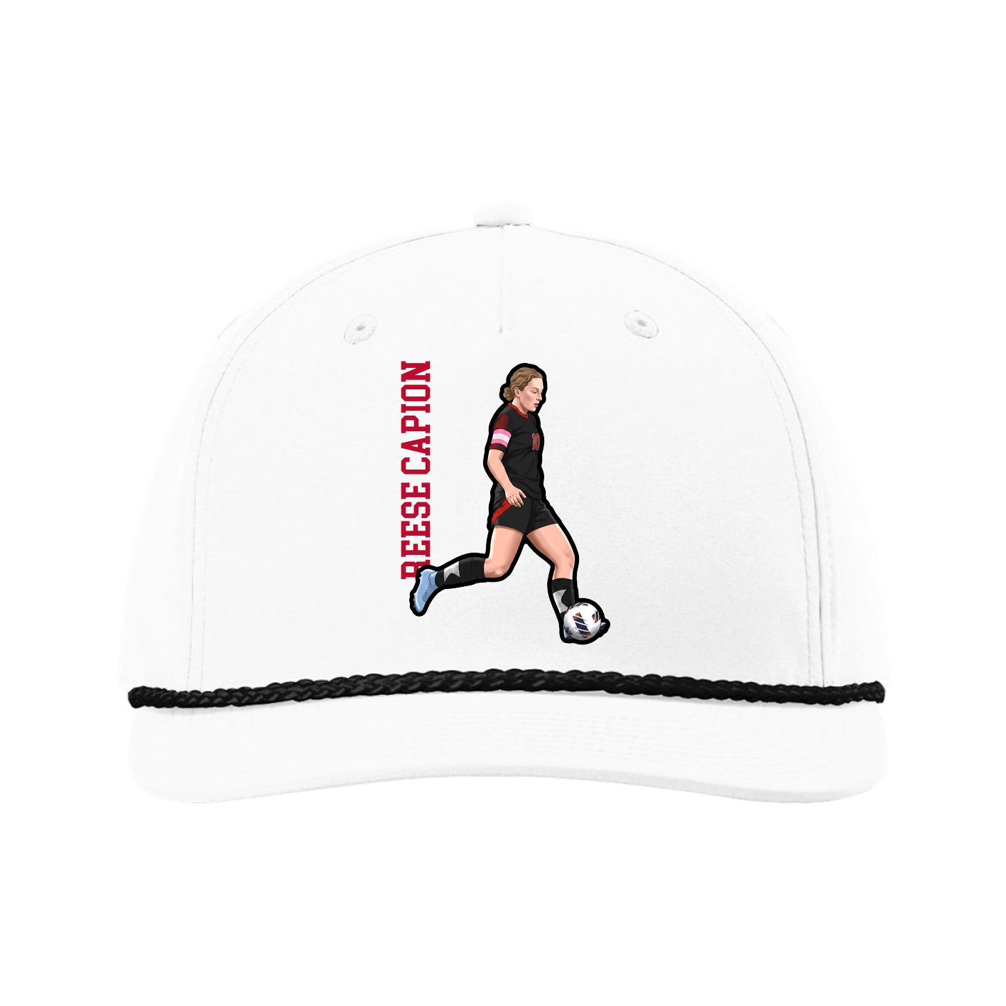 Five-Panel Classic Rope Cap — Name Vertical in White