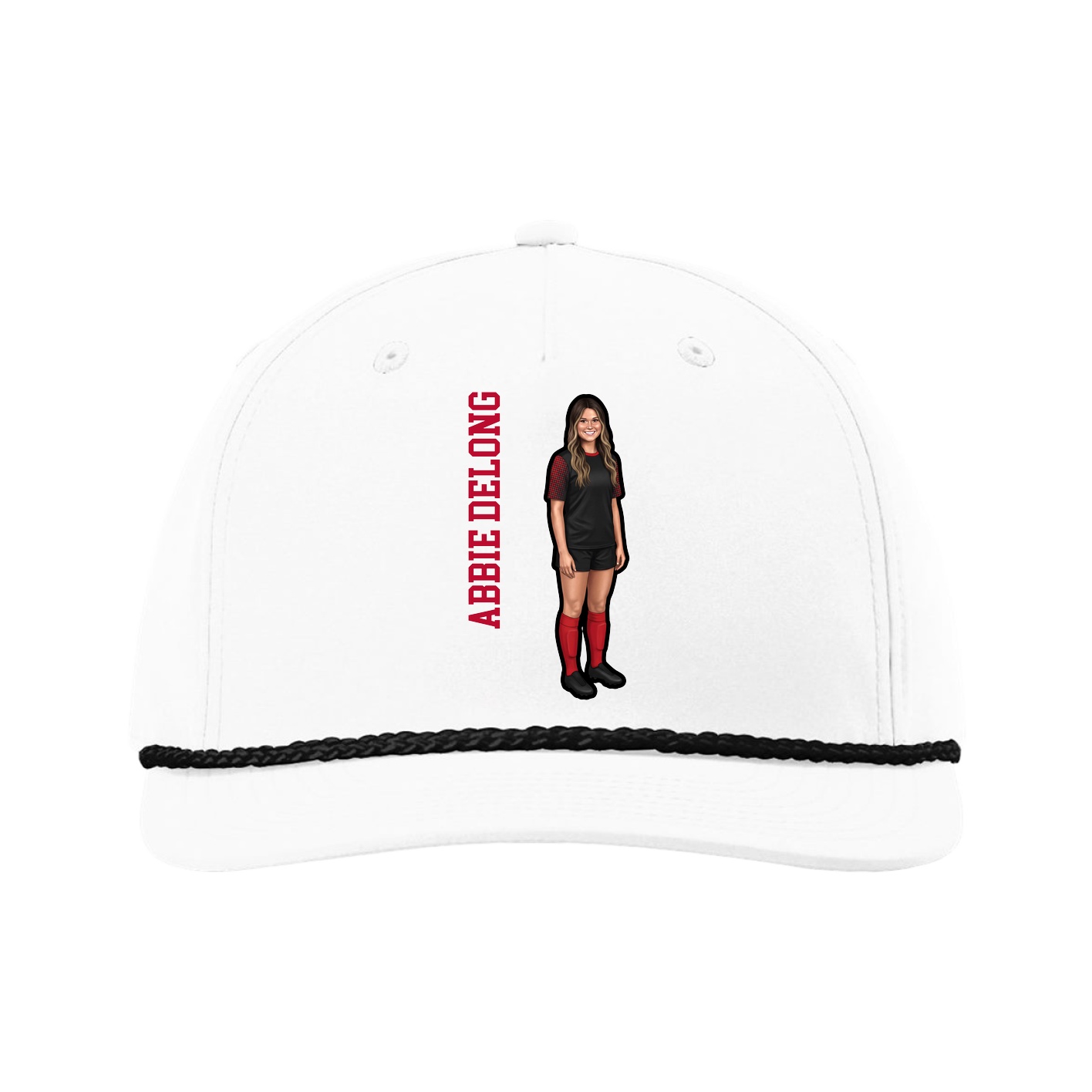 Five-Panel Classic Rope Cap — Name Vertical in White
