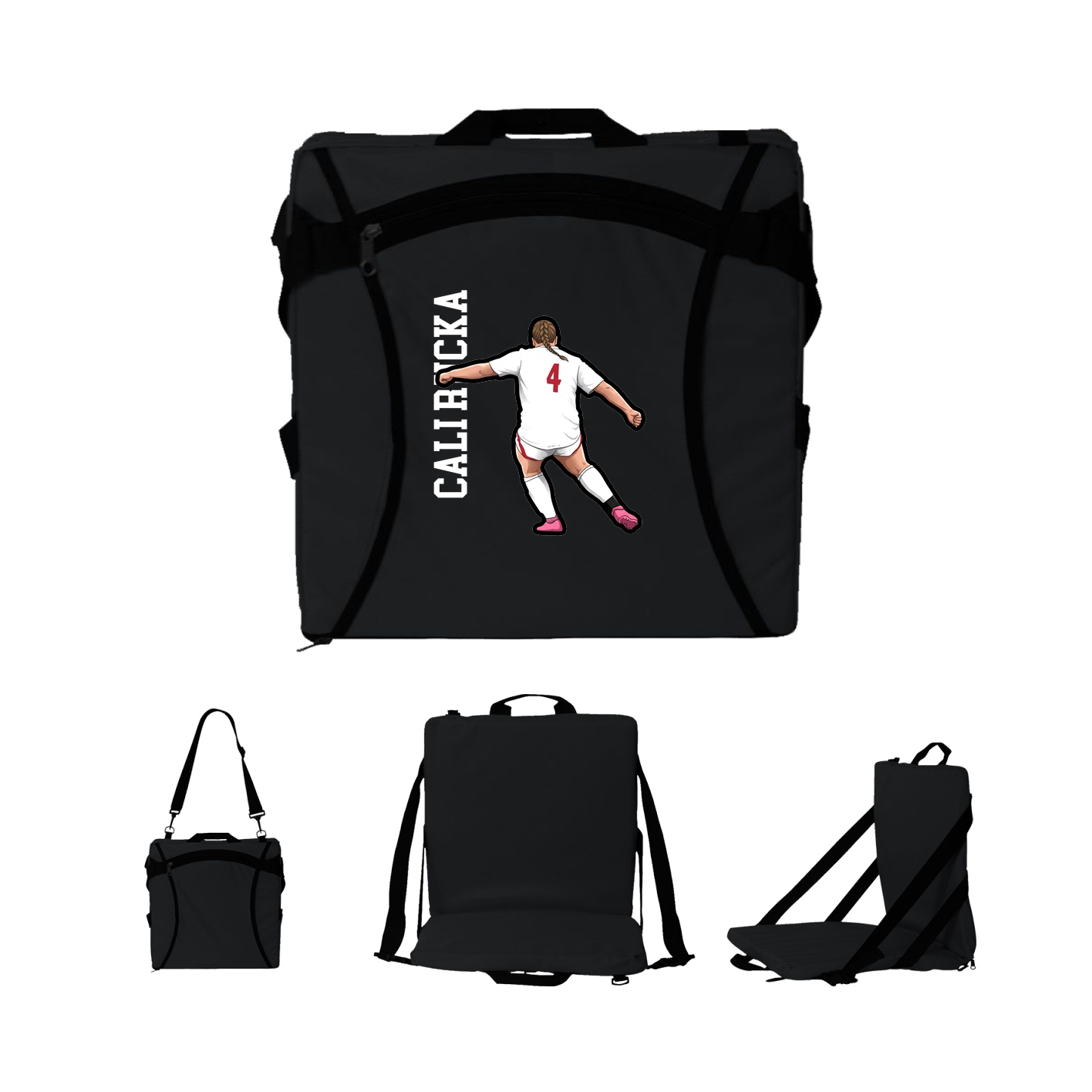 Folding Stadium Seat — Name Vertical in Black