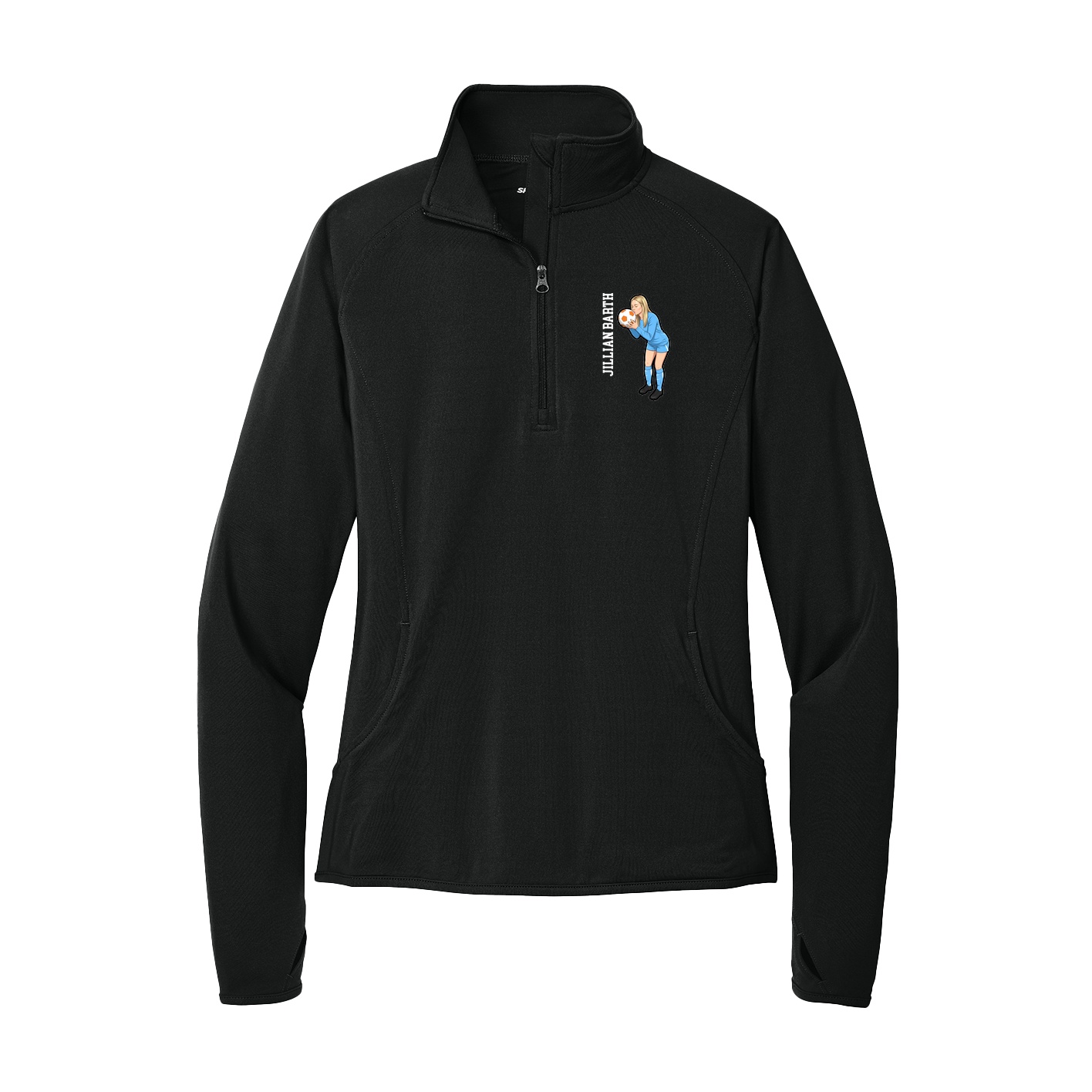 Women's Q-Zip Pullover — Name Vertical in Black