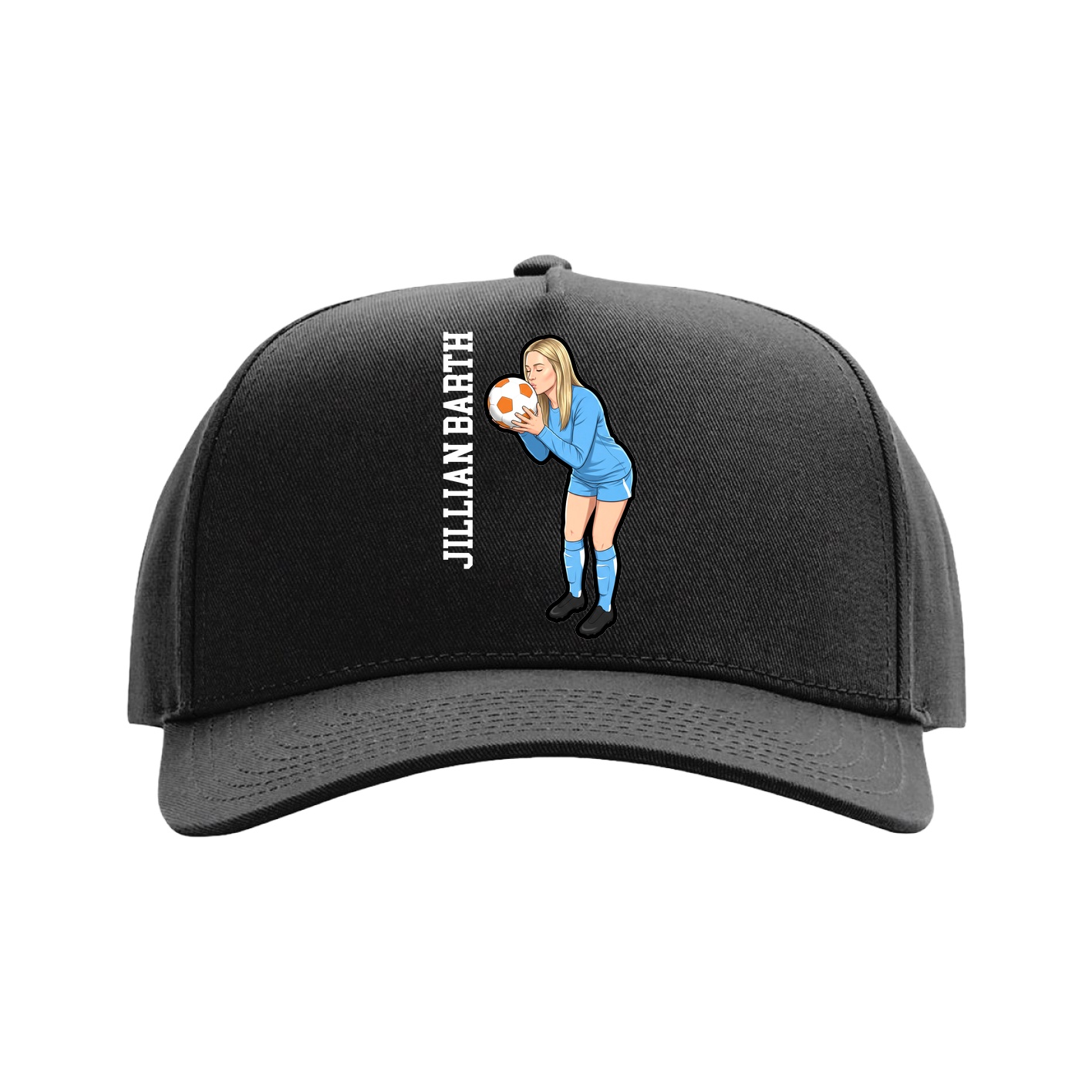 Full Fabric Five-Panel Champ Cap — Name Vertical in Black