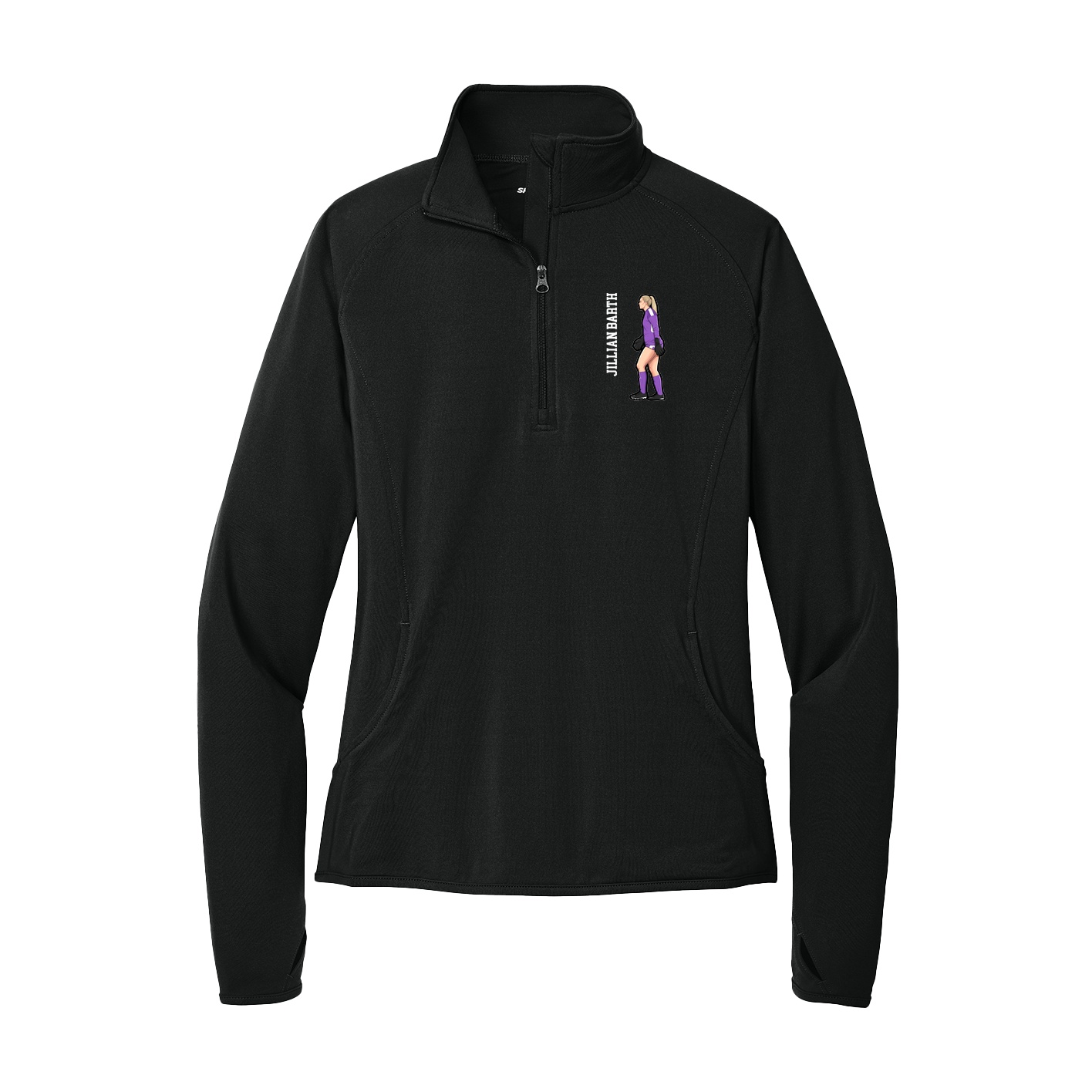 Women's Q-Zip Pullover — Name Vertical in Black