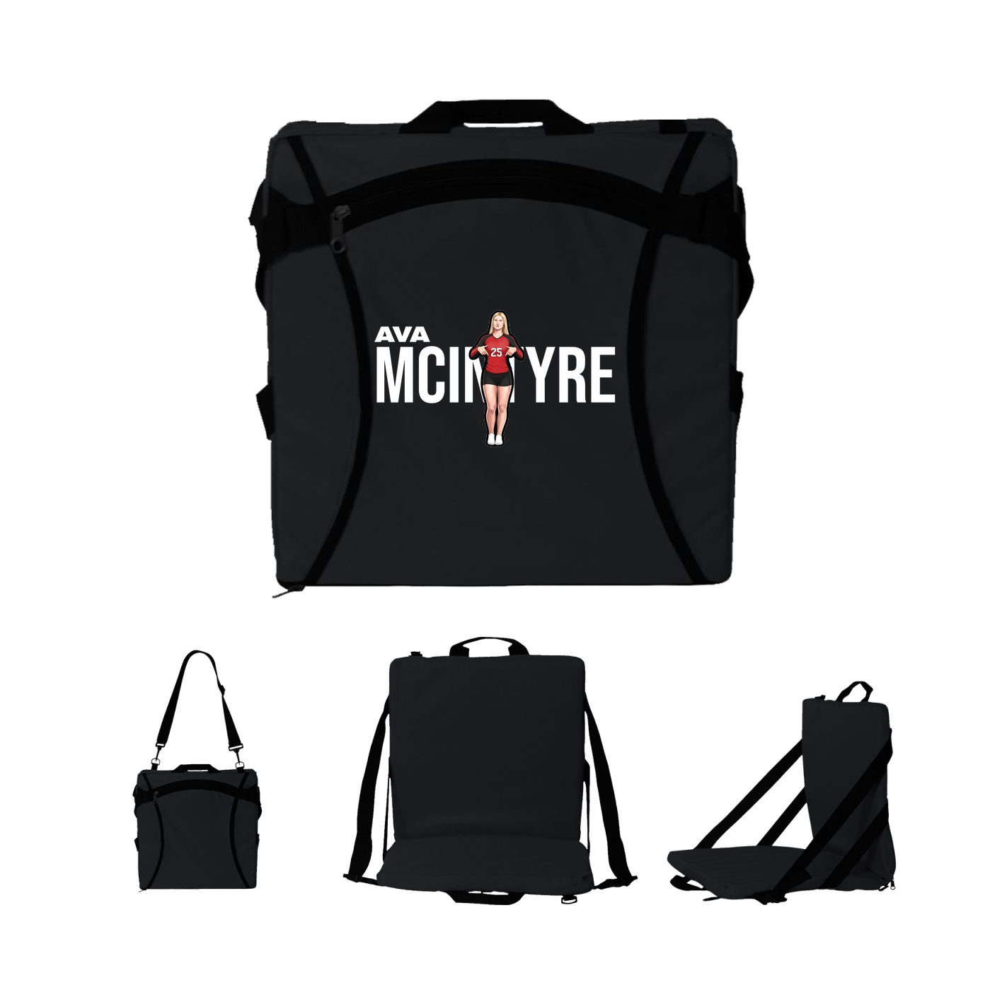 Folding Stadium Seat — Player Name in Black