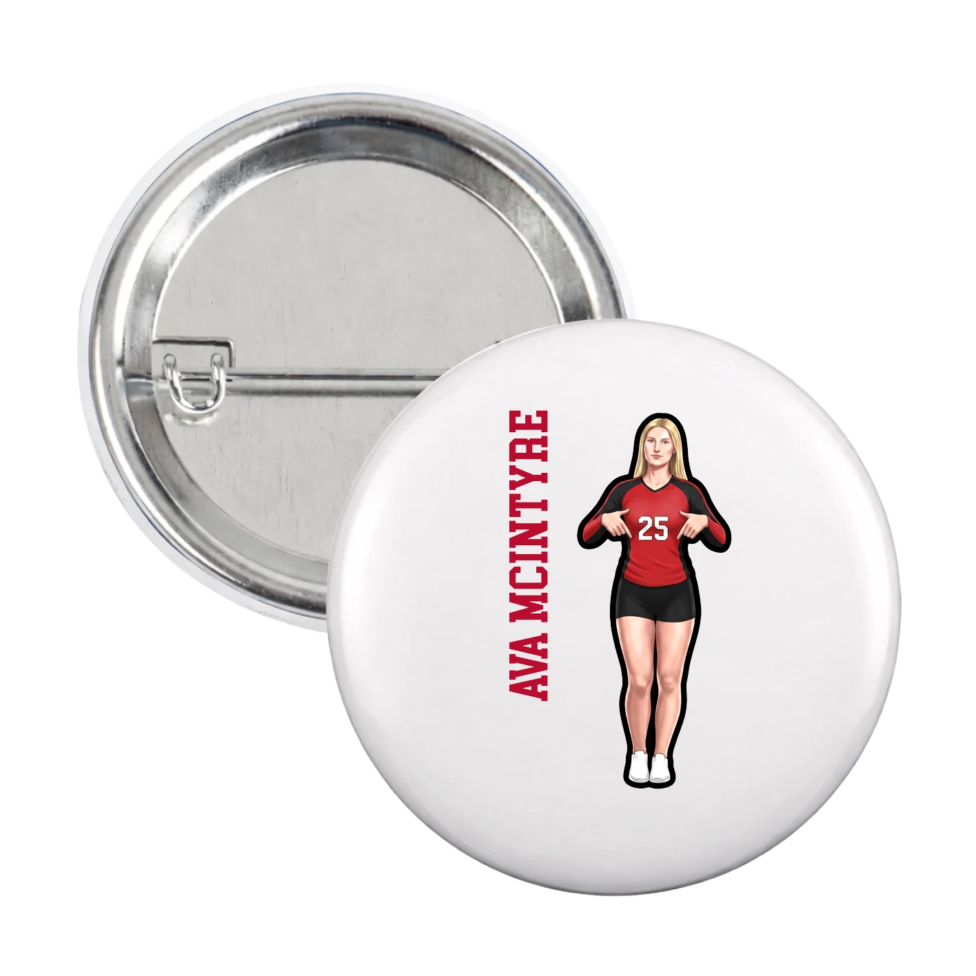 Game Day Button — Name Vertical in White