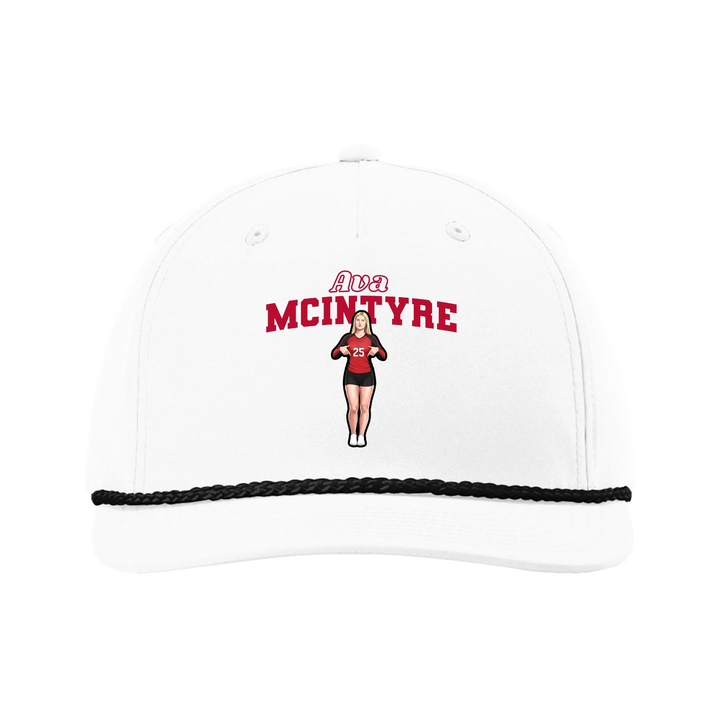 Five-Panel Classic Rope Cap — Name Arch in White