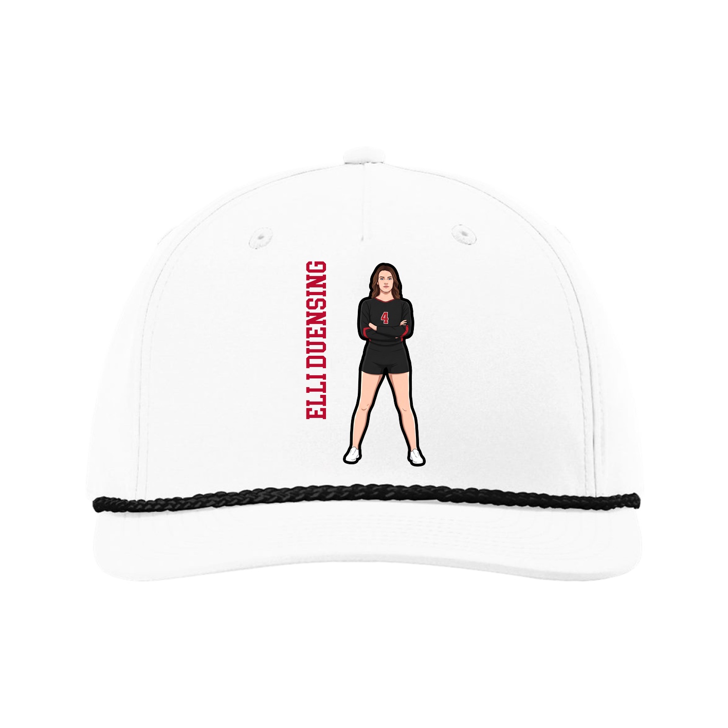 Five-Panel Classic Rope Cap — Name Vertical in White
