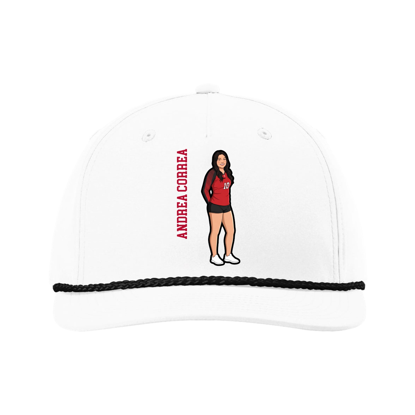 Five-Panel Classic Rope Cap — Name Vertical in White