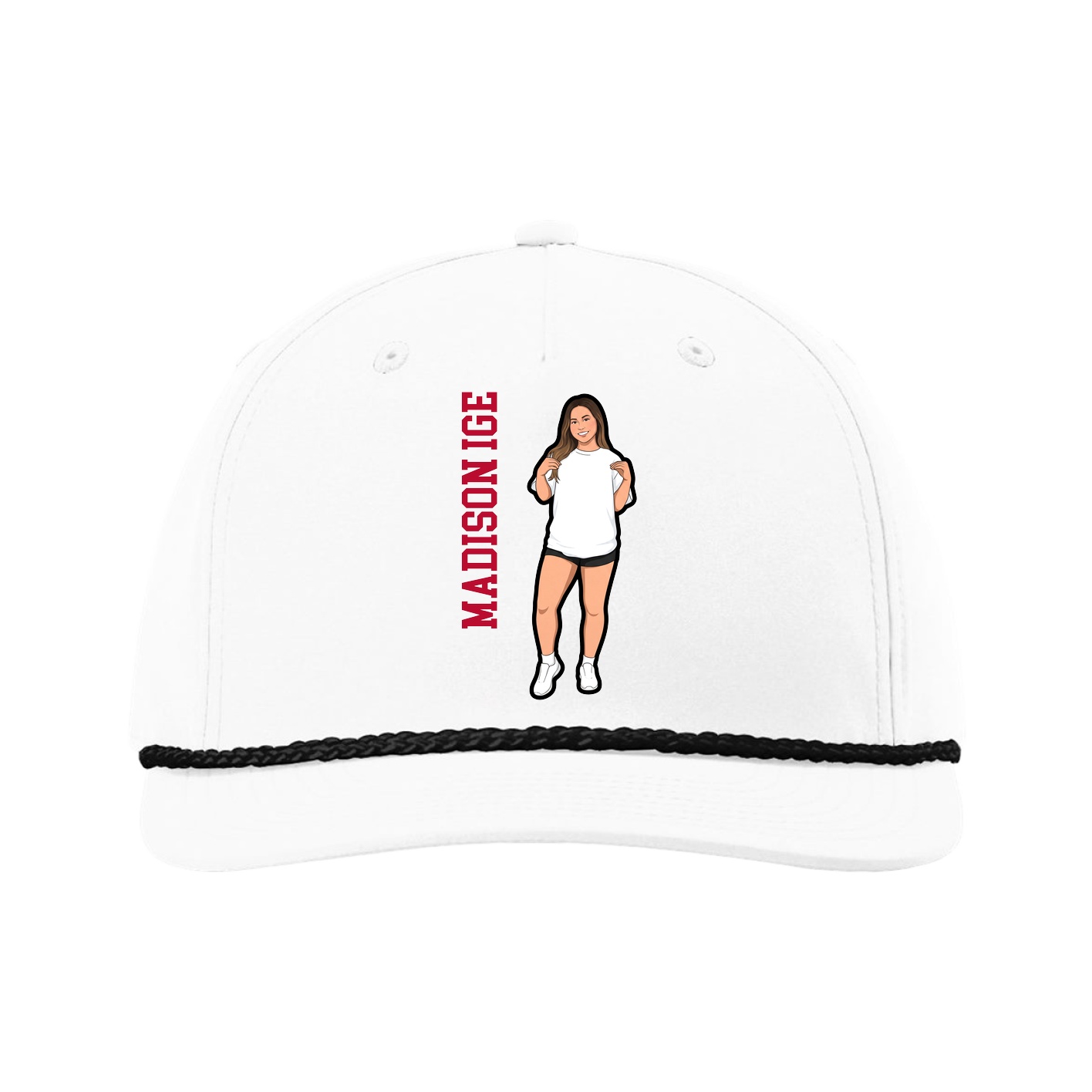 Five-Panel Classic Rope Cap — Name Vertical in White