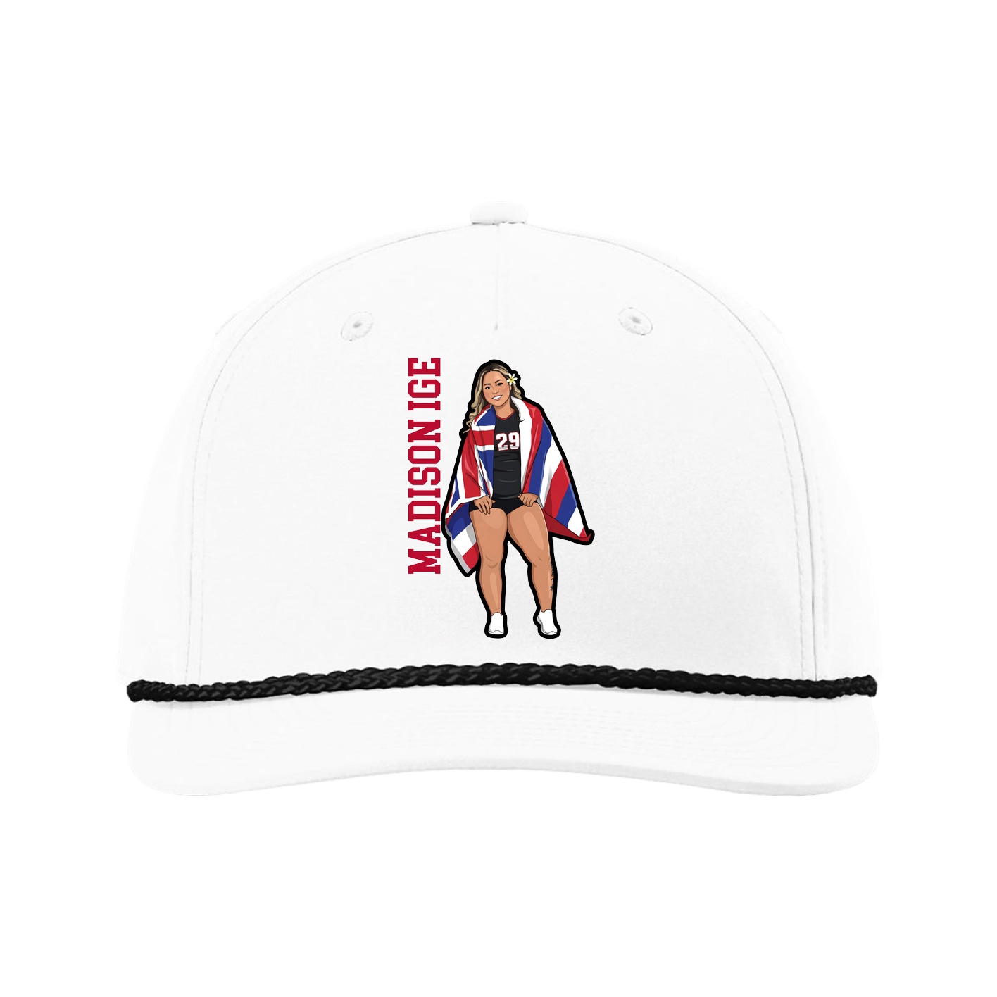 Five-Panel Classic Rope Cap — Name Vertical in White