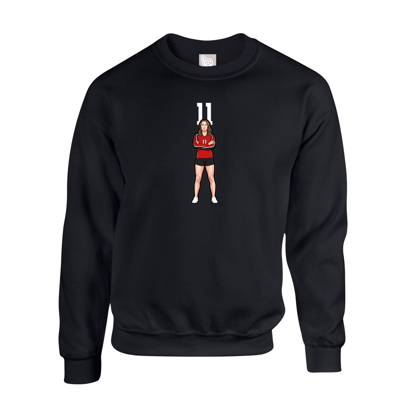Fleece Crew — Number Top in Black