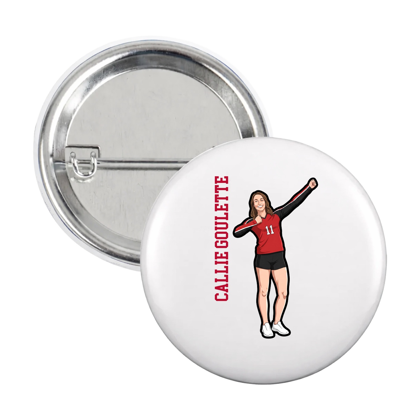 Game Day Button — Name Vertical in White