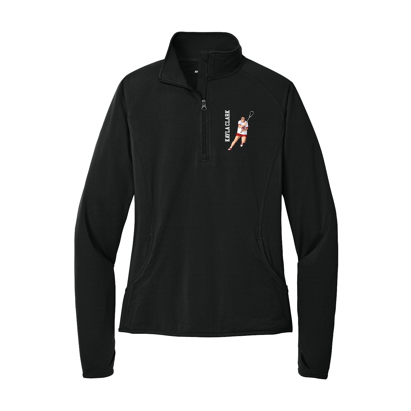 Women's Q-Zip Pullover — Name Vertical in Black