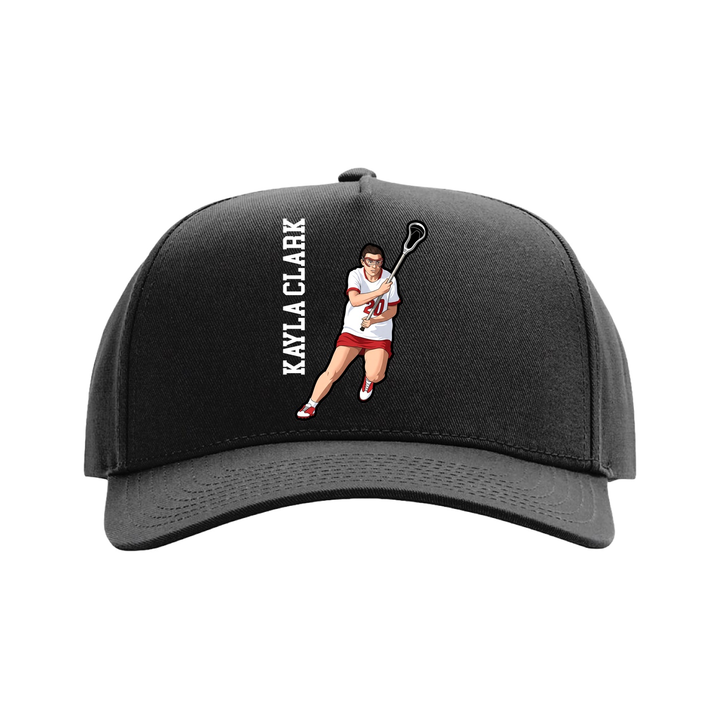 Full Fabric Five-Panel Champ Cap — Name Vertical in Black
