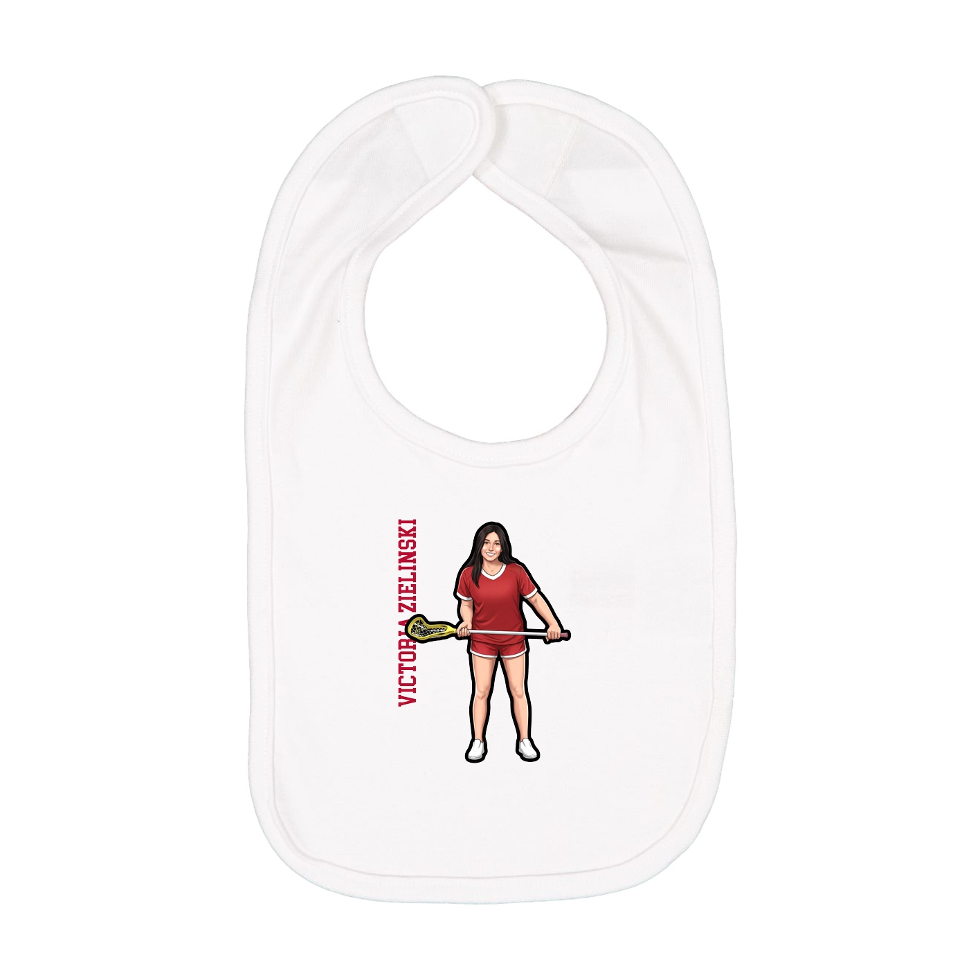 Infant Bib — Name Vertical in White