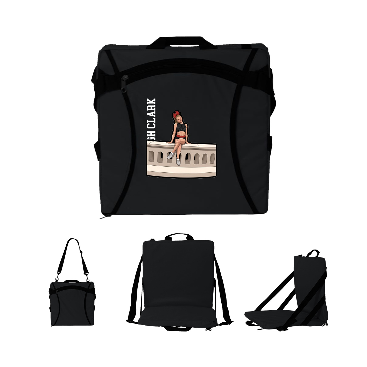 Folding Stadium Seat — Name Vertical in Black