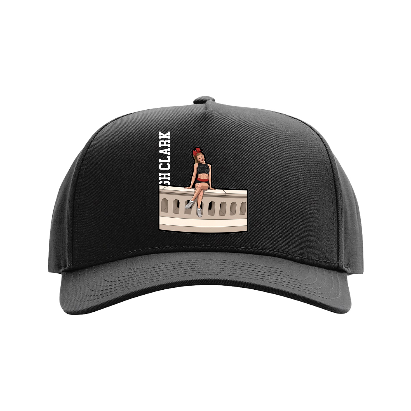 Full Fabric Five-Panel Champ Cap — Name Vertical in Black