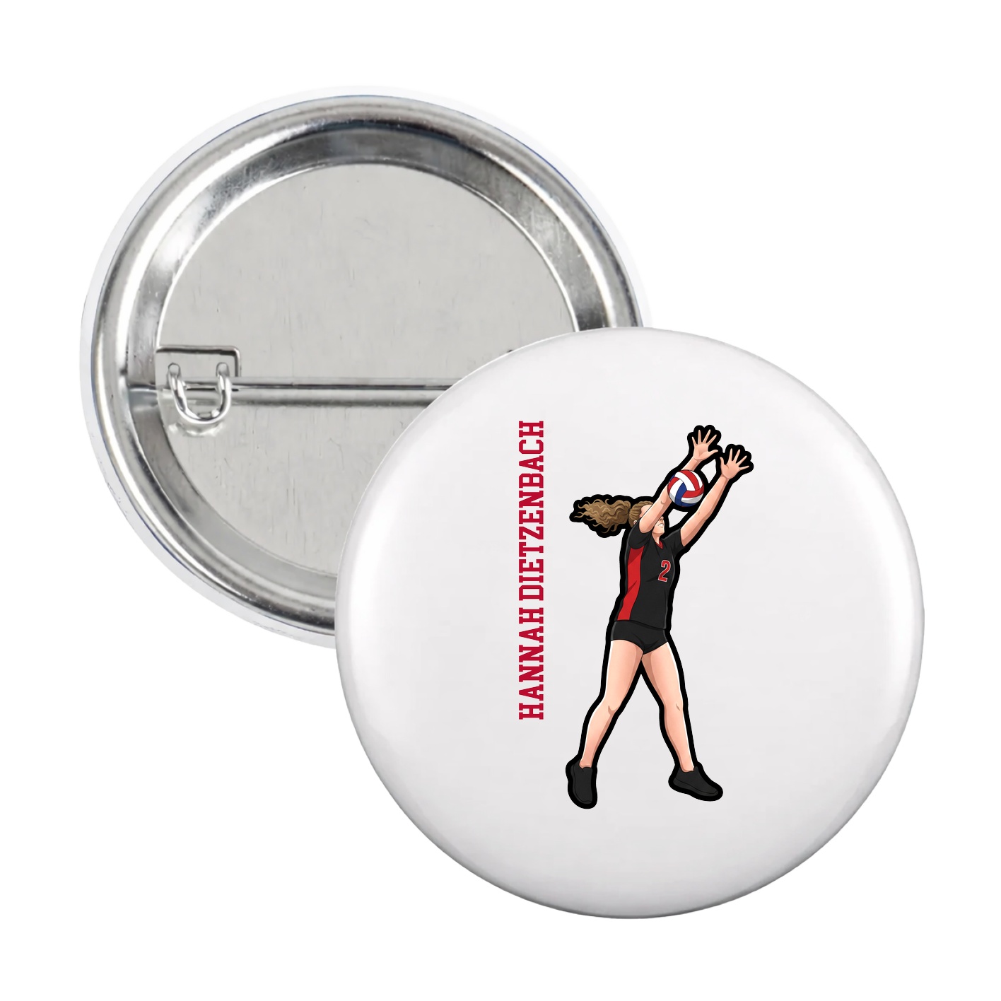 Game Day Button — Name Vertical in White