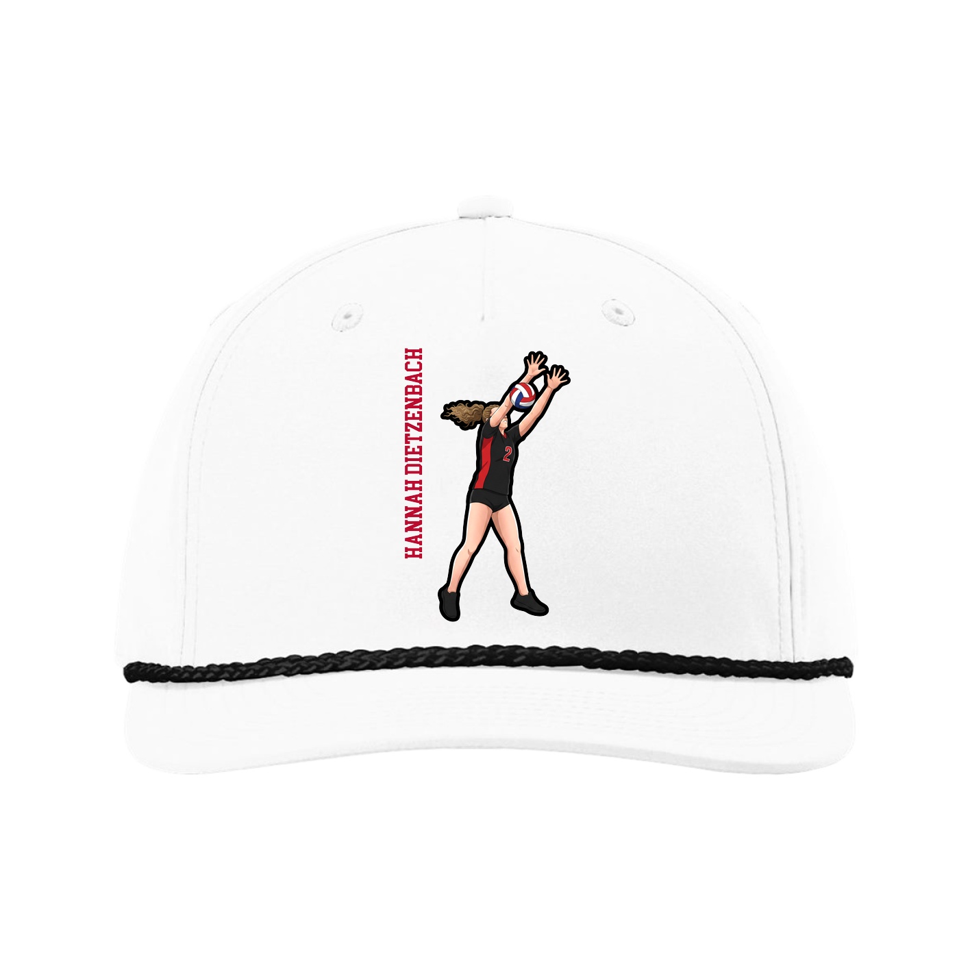 Five-Panel Classic Rope Cap — Name Vertical in White