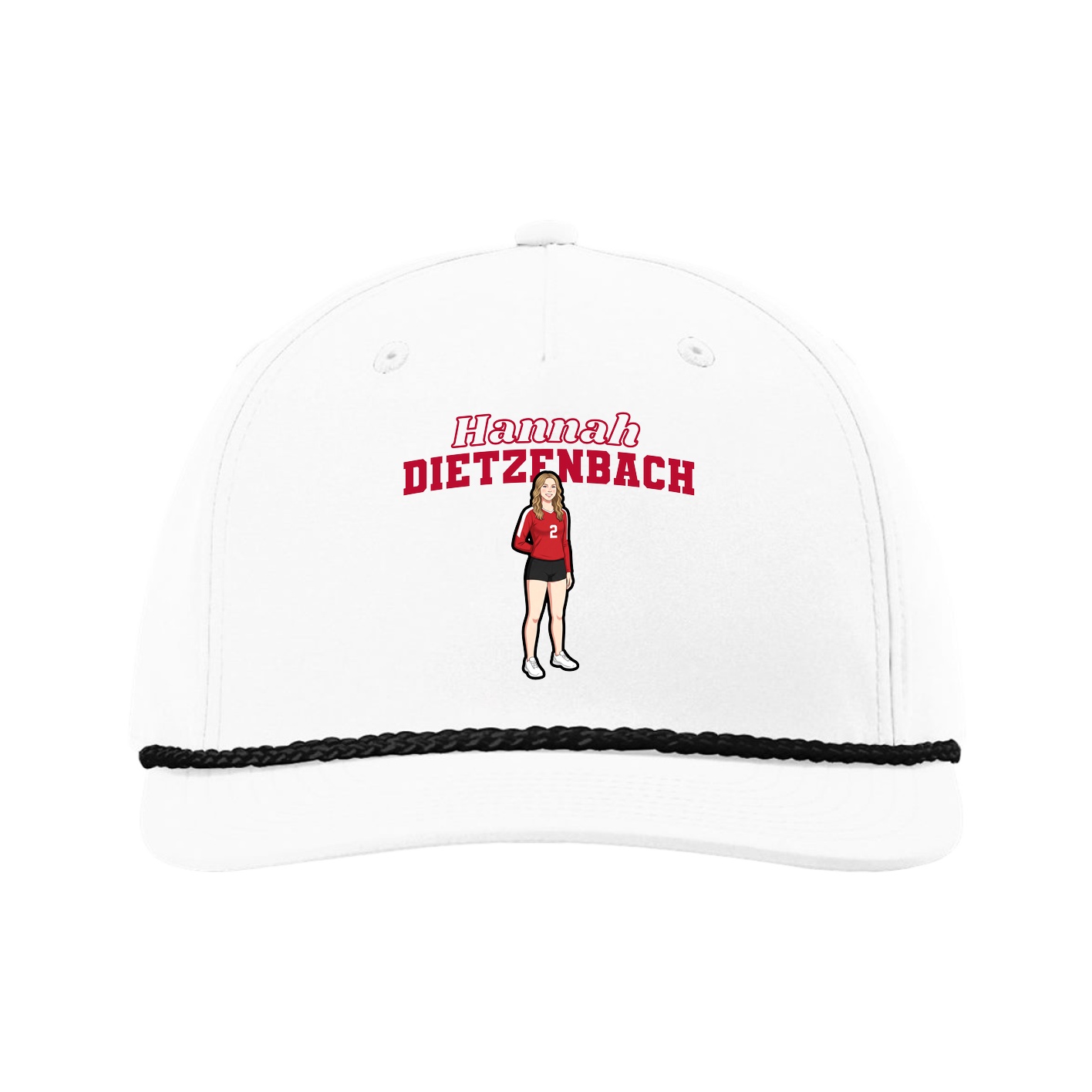 Five-Panel Classic Rope Cap — Name Arch in White