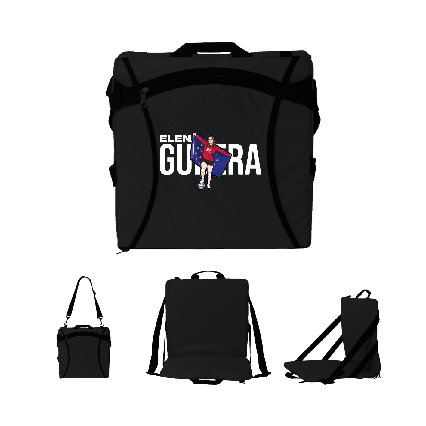 Folding Stadium Seat — Player Name in Black