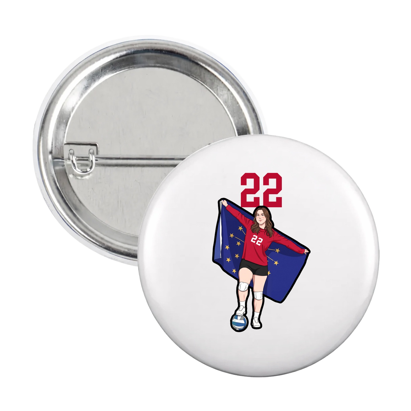 Game Day Button — Number Top in White
