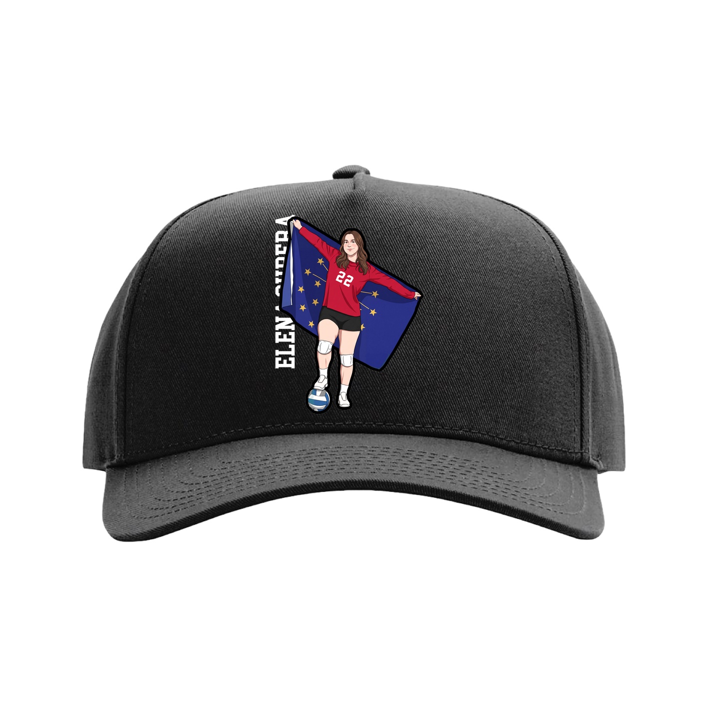 Full Fabric Five-Panel Champ Cap — Name Vertical in Black