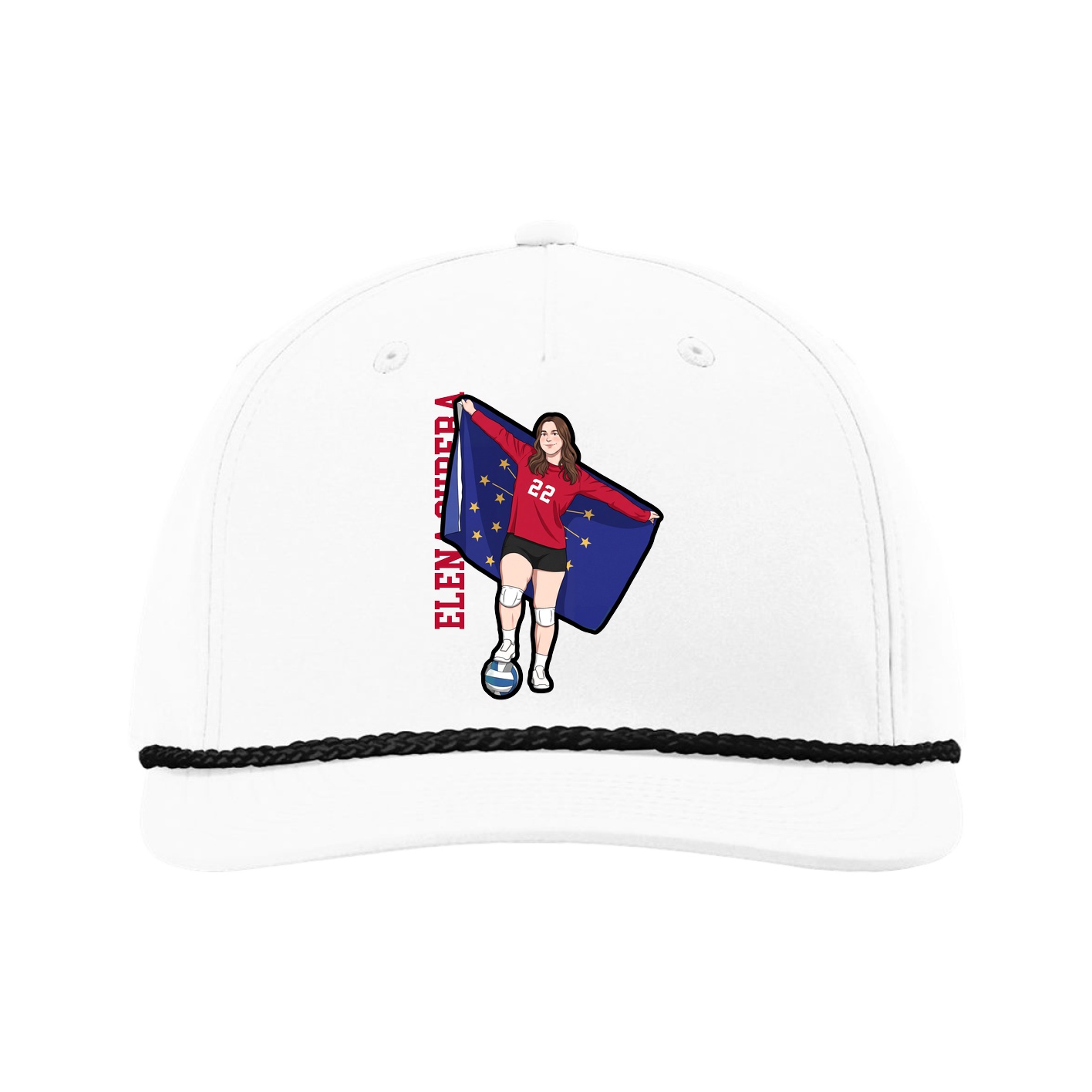 Five-Panel Classic Rope Cap — Name Vertical in White
