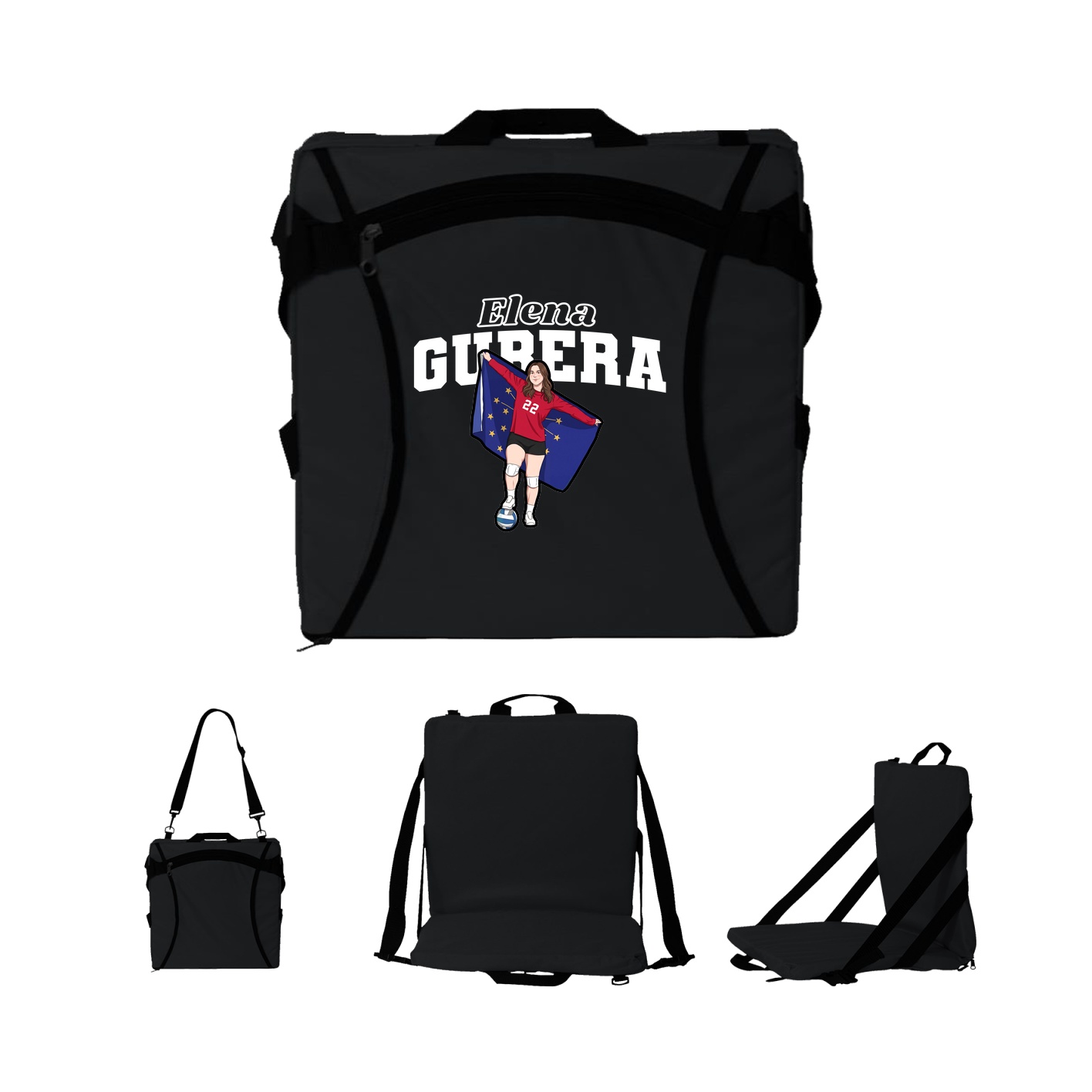 Folding Stadium Seat — Name Arch in Black