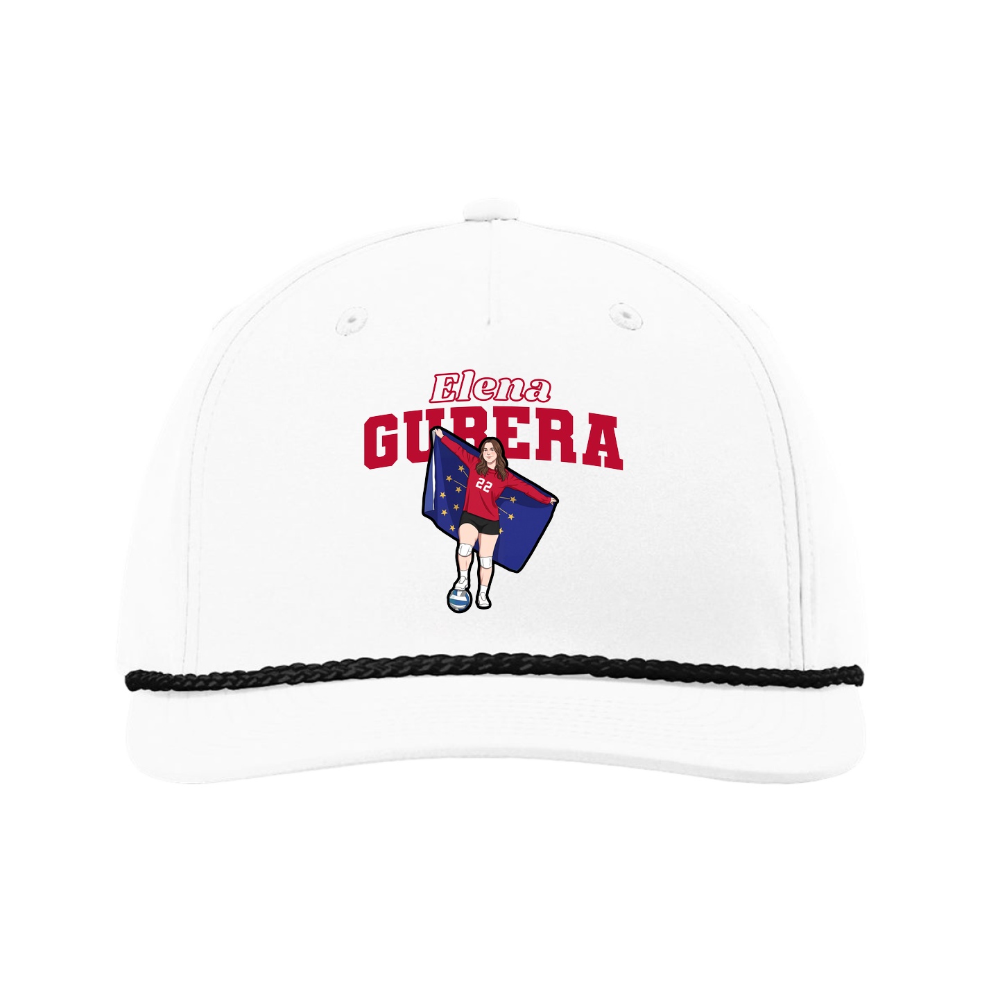 Five-Panel Classic Rope Cap — Name Arch in White