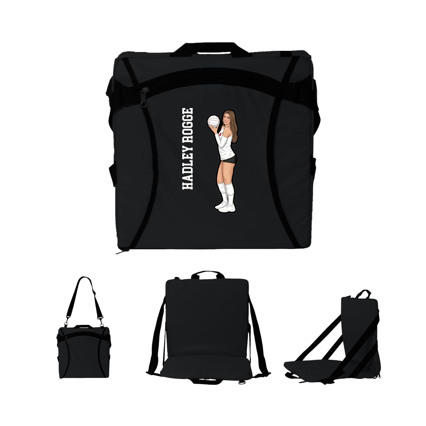 Folding Stadium Seat — Name Vertical in Black