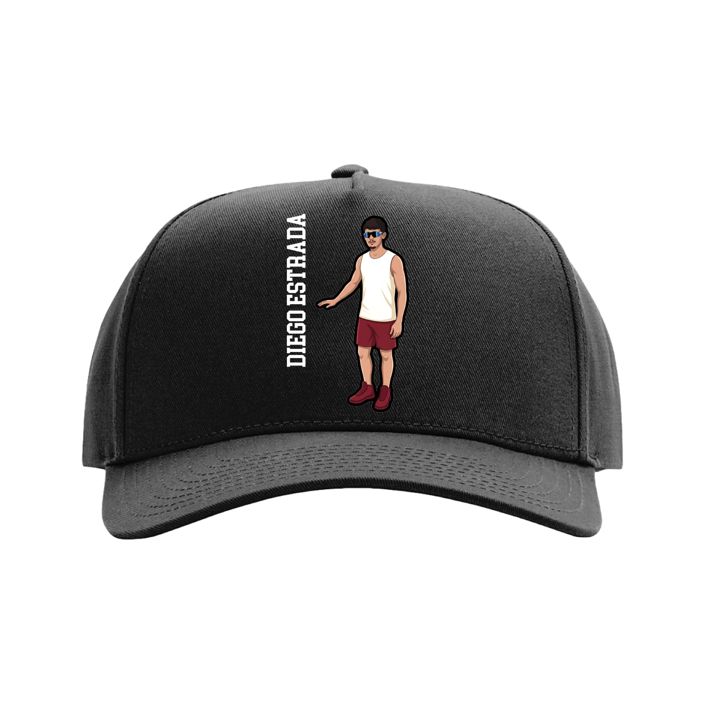 Full Fabric Five-Panel Champ Cap — Name Vertical in Black
