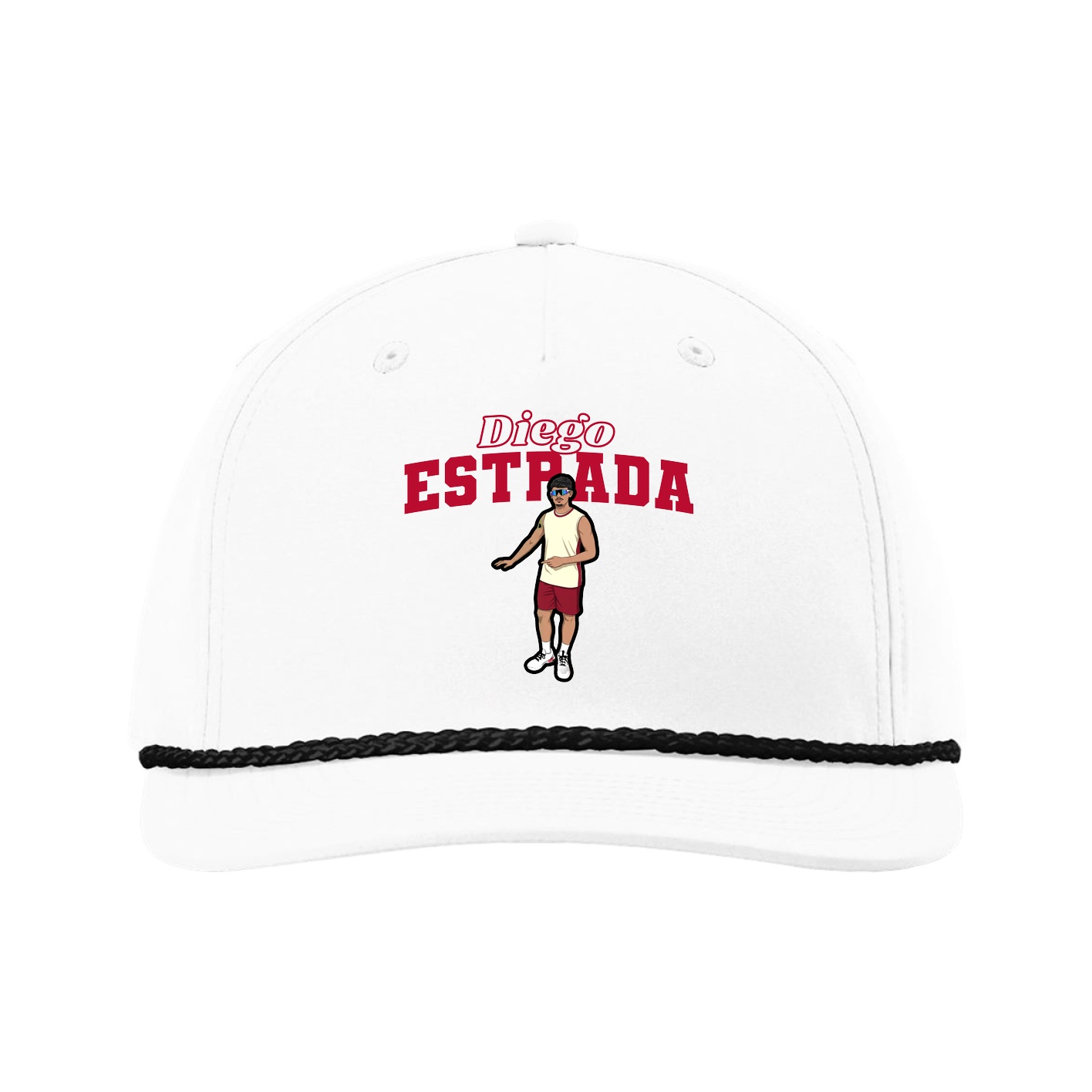 Five-Panel Classic Rope Cap — Name Arch in White