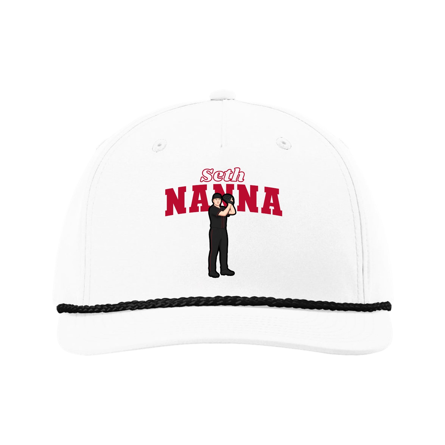 Five-Panel Classic Rope Cap — Name Arch in White