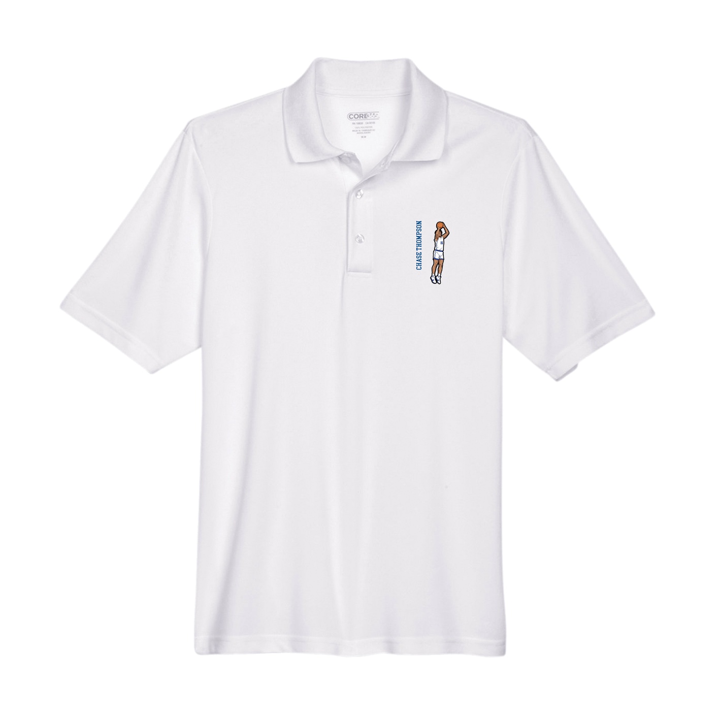 Performance Polo — Name Vertical in White