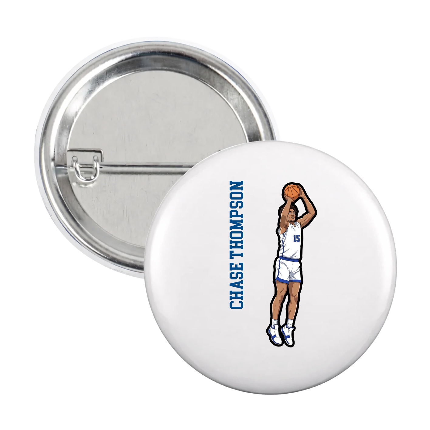 Game Day Button — Name Vertical in White