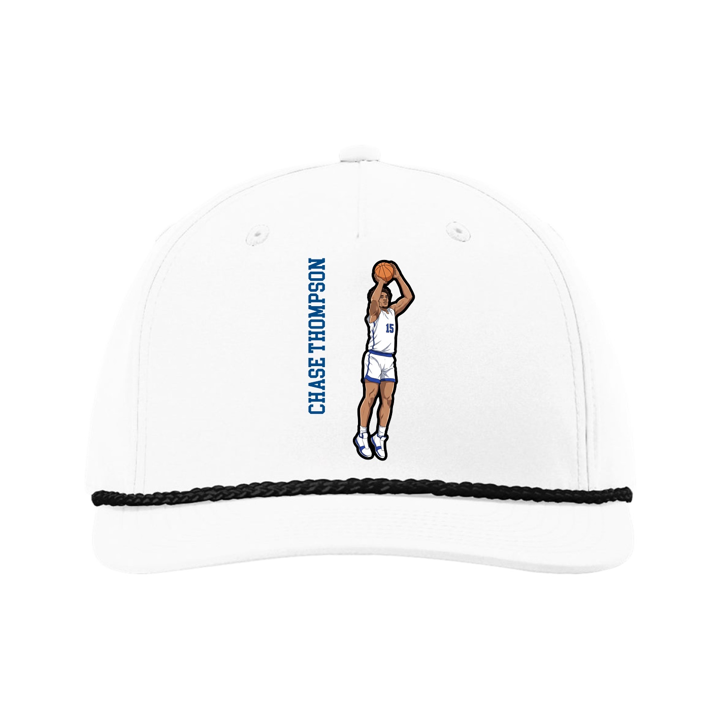 Five-Panel Classic Rope Cap — Name Vertical in White