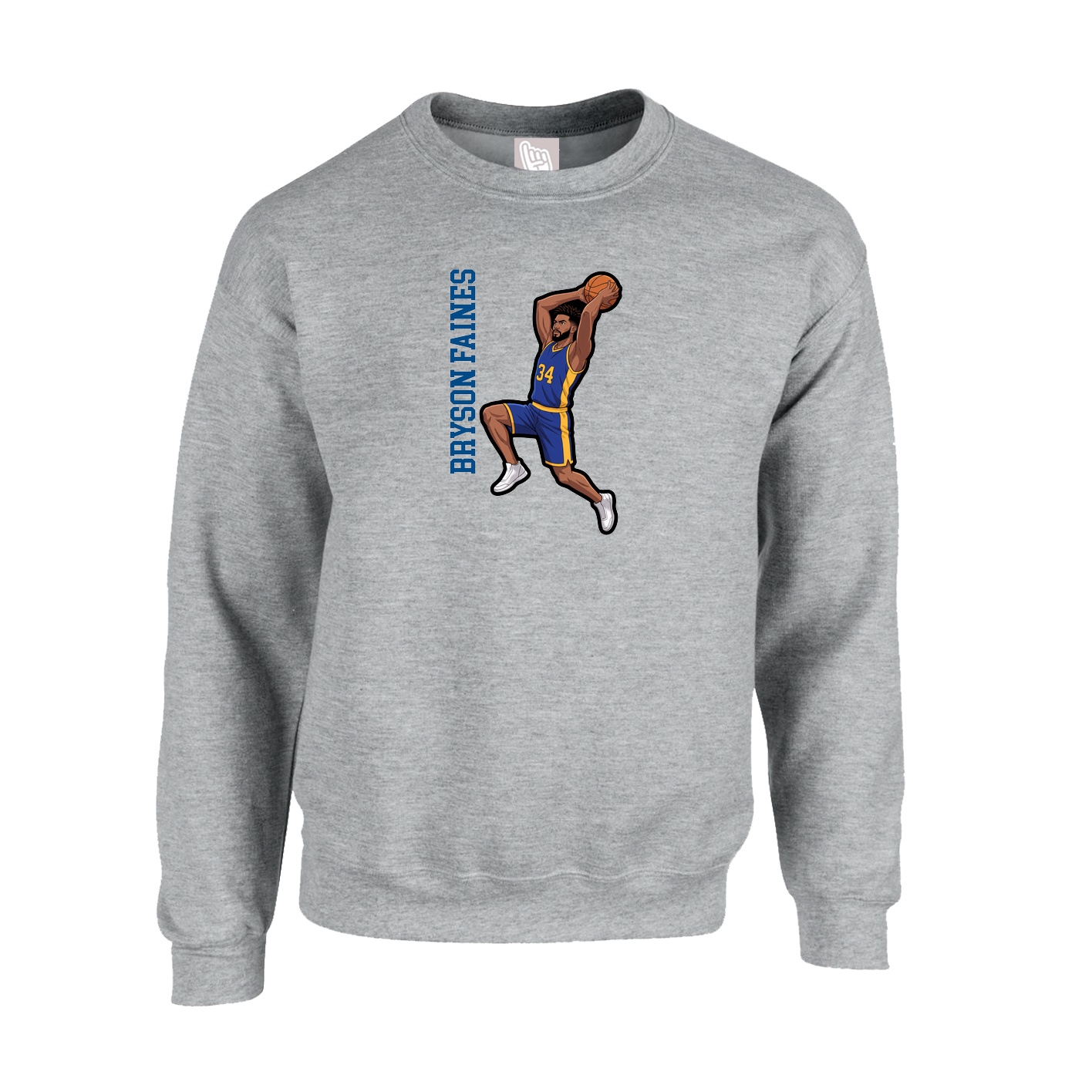 Fleece Crew — Name Vertical in Grey