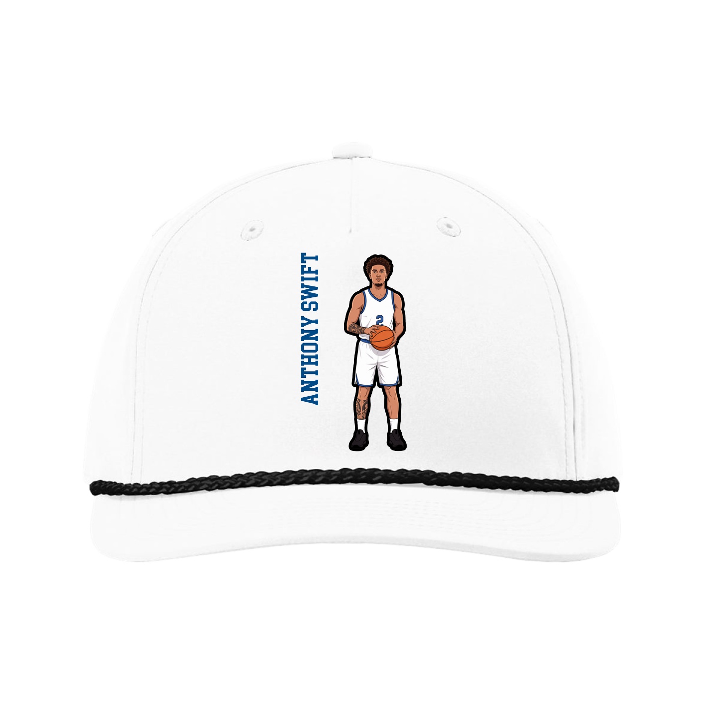 Five-Panel Classic Rope Cap — Name Vertical in White